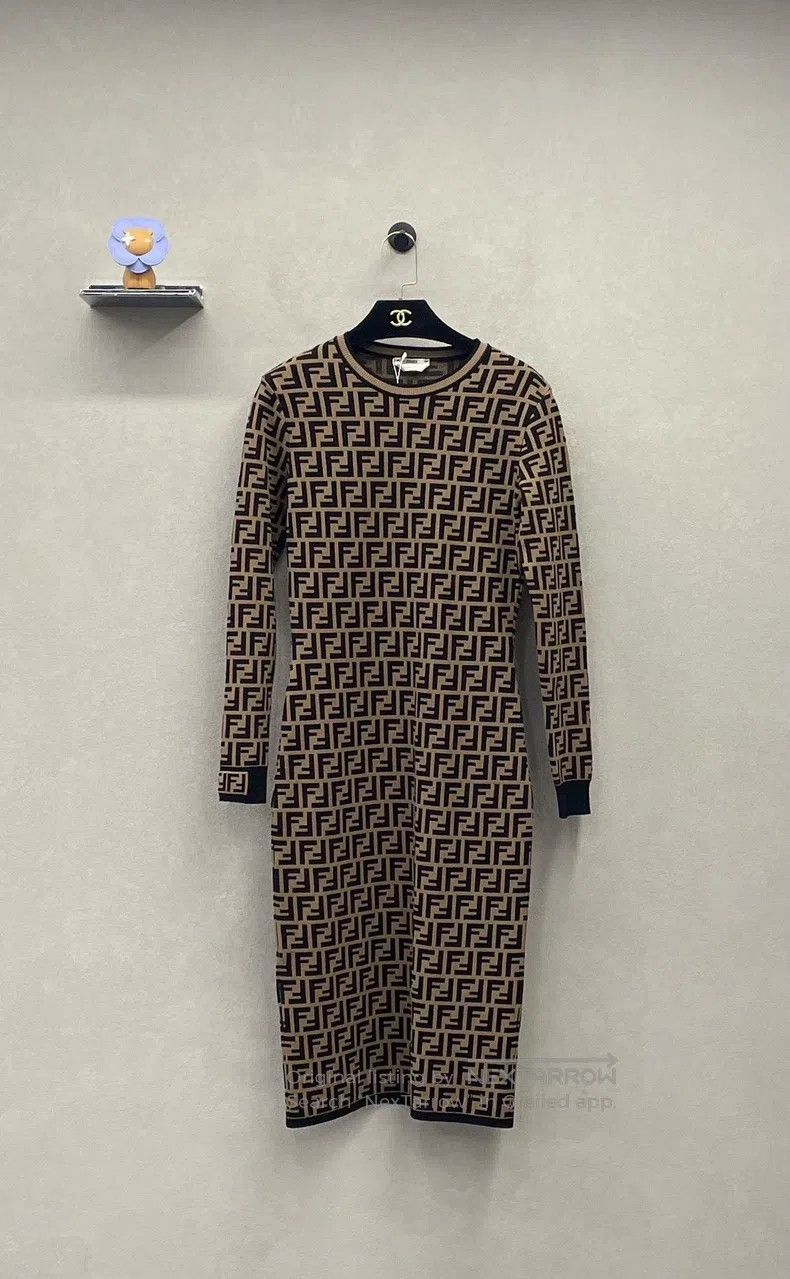 Fendi Brown Monogram Printed Knitted Dress, Slim-Fit, Body -  threedaughtersproperties.com