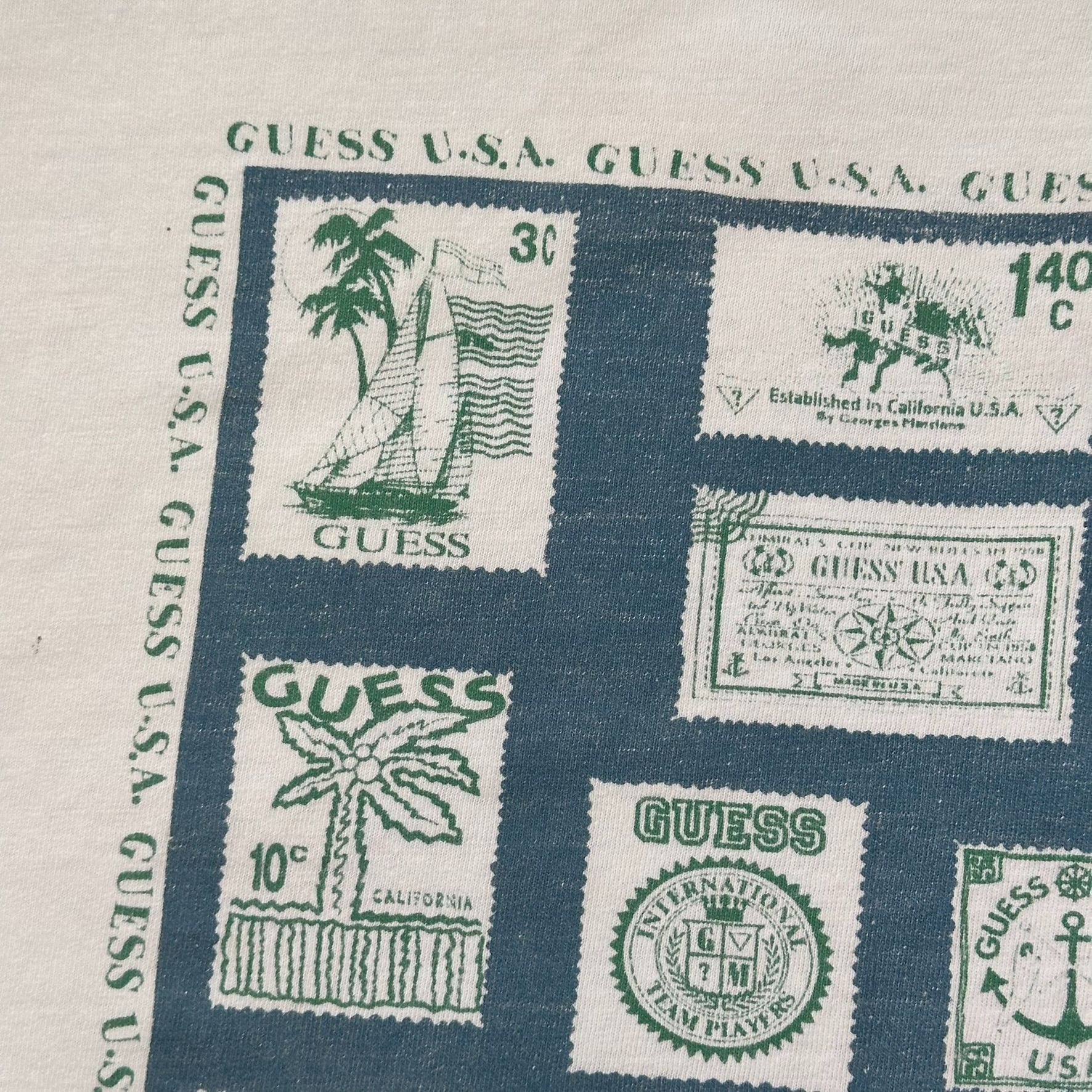 Guess Vintage 80s Guess USA Stamps T-Shirt Single Stitch Preppy Ge Size US L / EU 52-54 / 3 - 3 Thumbnail