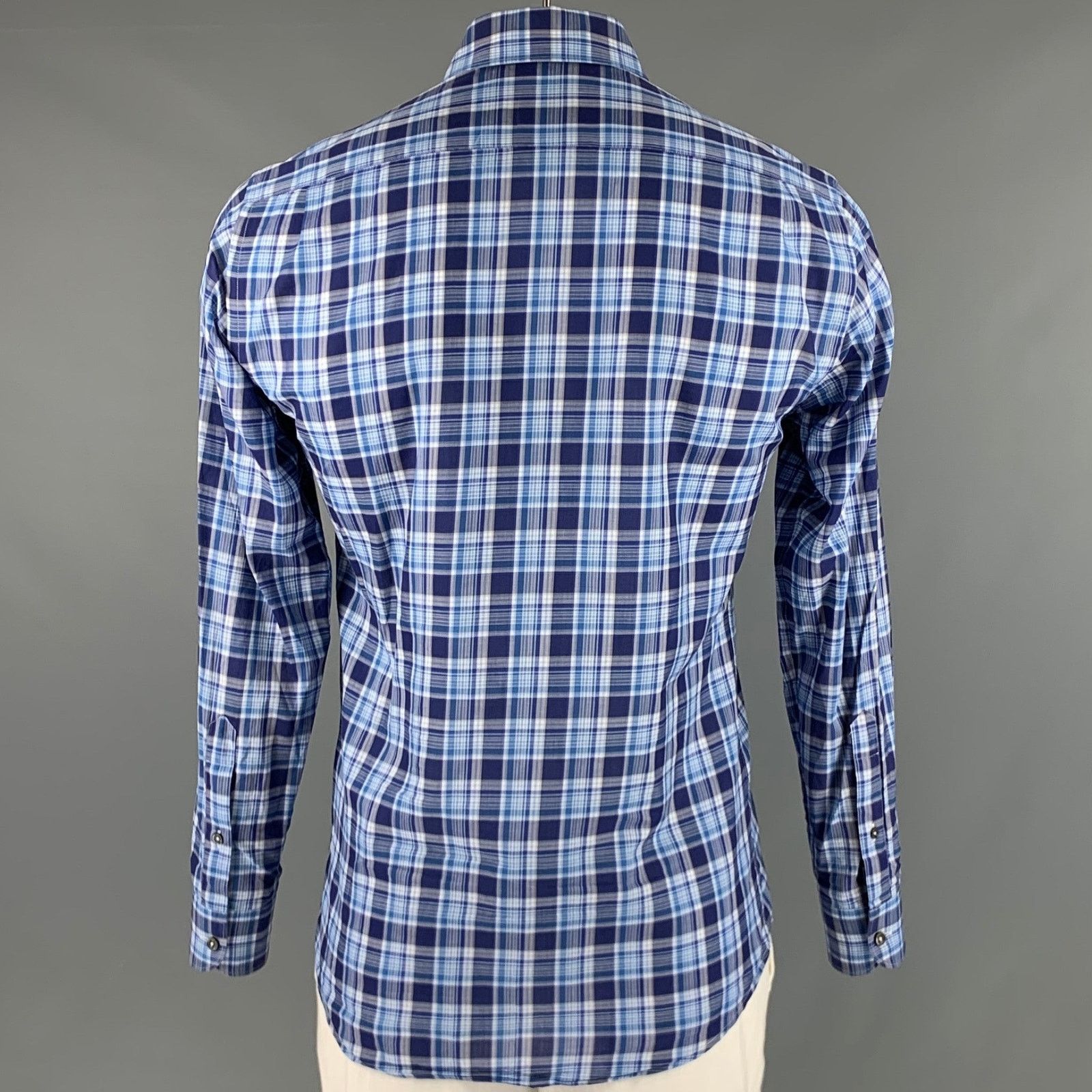 Ermenegildo Zegna ERMENEGILDO ZEGNA Blue White Plaid Cotton Long Sleeve Shirt Size US S / EU 44-46 / 1 - 3 Thumbnail