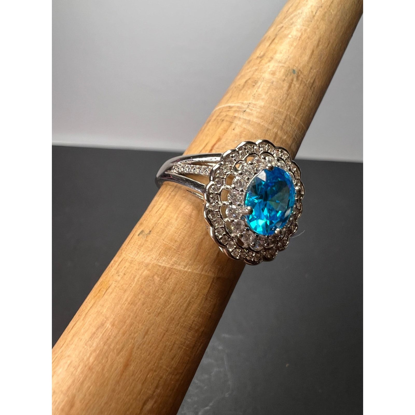 Other Blue and white CZ halo sterling silver ring size 8 Size ONE SIZE - 7 Thumbnail