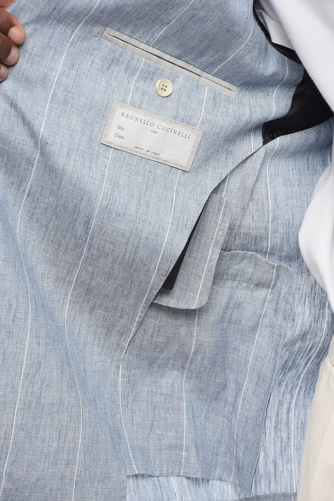 Brunello Cucinelli og1mm0725 Pinstriped Linen Blazer Light Blue Size US L / EU 52-54 / 3 - 5 Thumbnail
