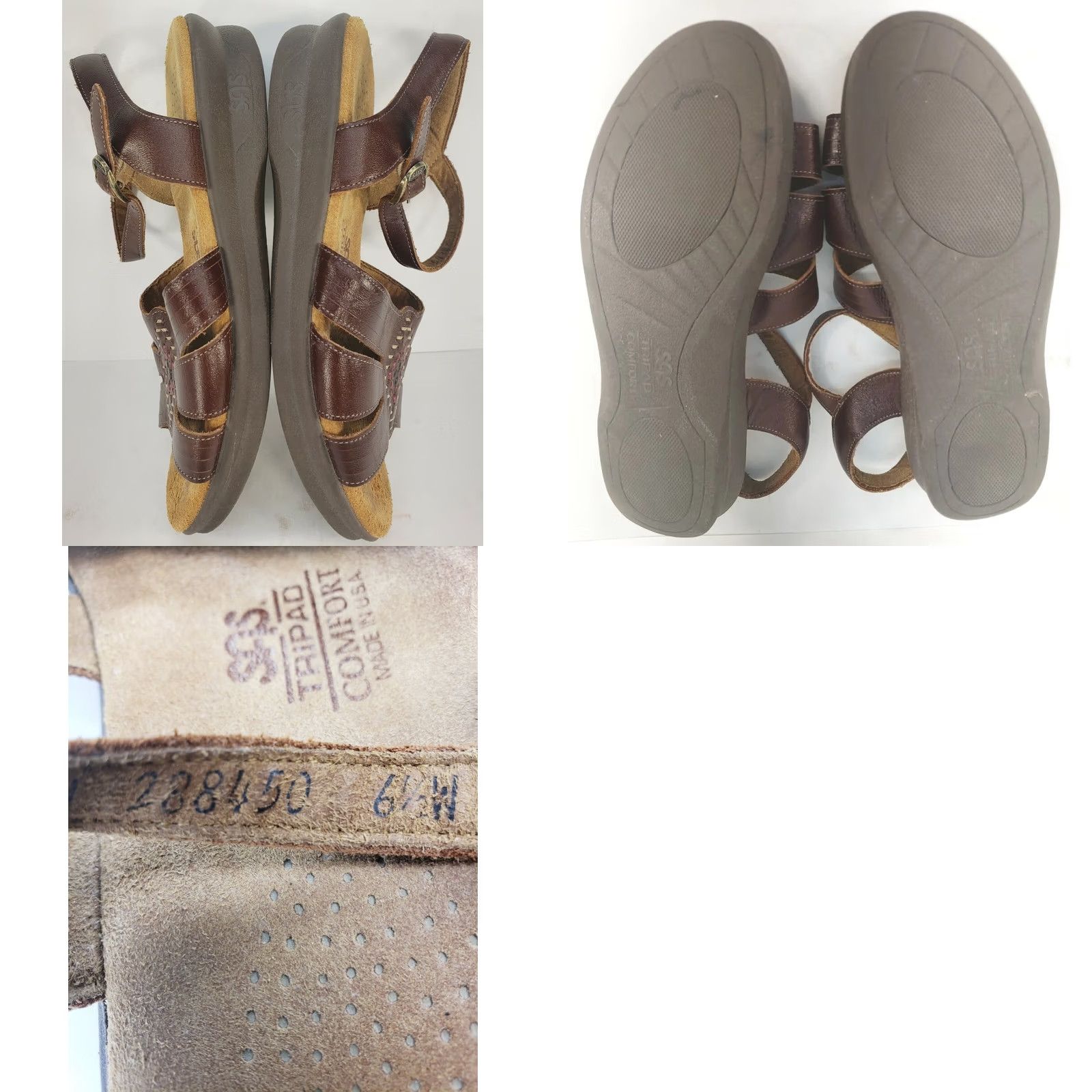 SAS SAS Sandals Brown Leather Open Toe Buckle Size 6.5W Diamond Weave Casual Comfort Women Tripad Size US 7 / IT 37 - 8 Thumbnail