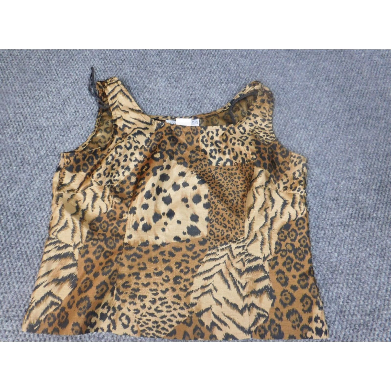 Vintage Jessica Howard Womens Blouse 12 Brown Animal Print Sleeveless Crew Neck Casual Polyester Rayon Breathable Regular Modern Animals 12 Size XL / US 12-14 / IT 48-50 - 3 Thumbnail