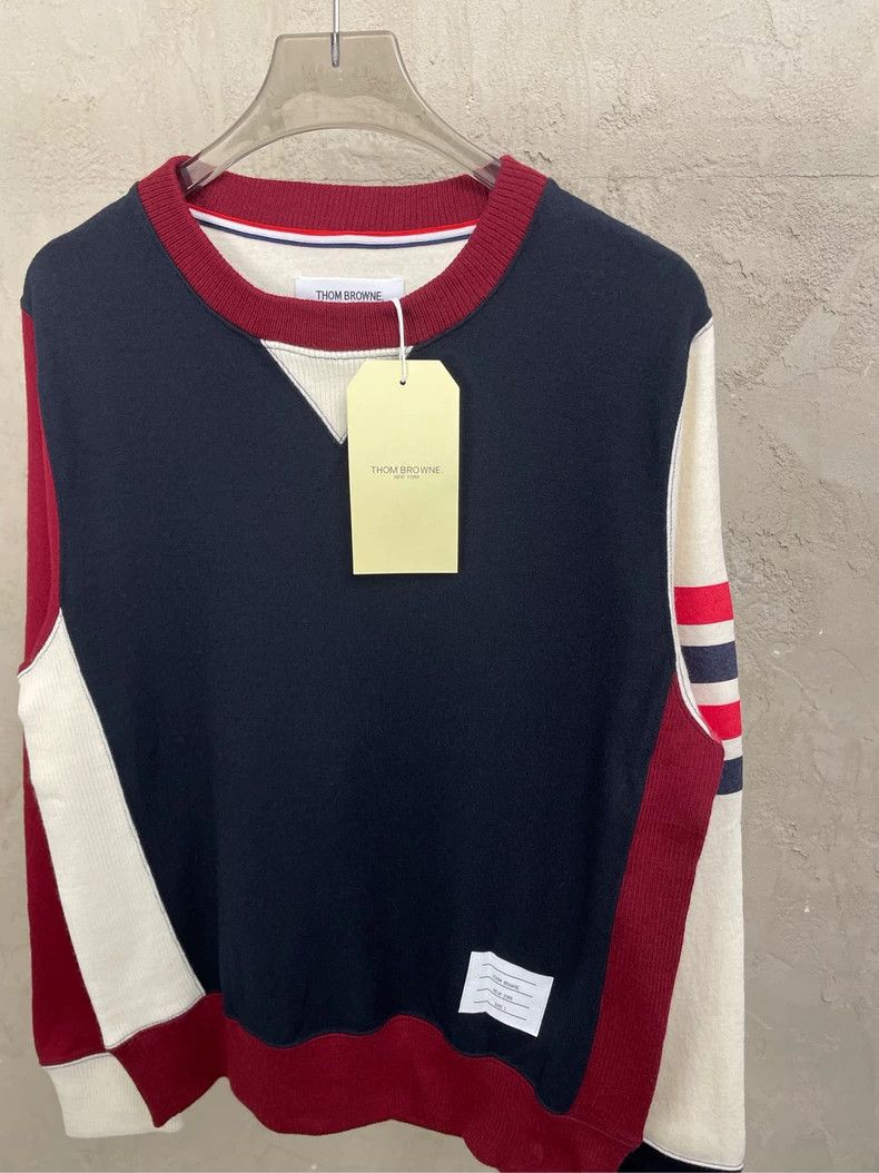 Thom Browne Thom browne Color-blocked four-striped round-neck wool swea Size US S / EU 44-46 / 1 - 3 Thumbnail