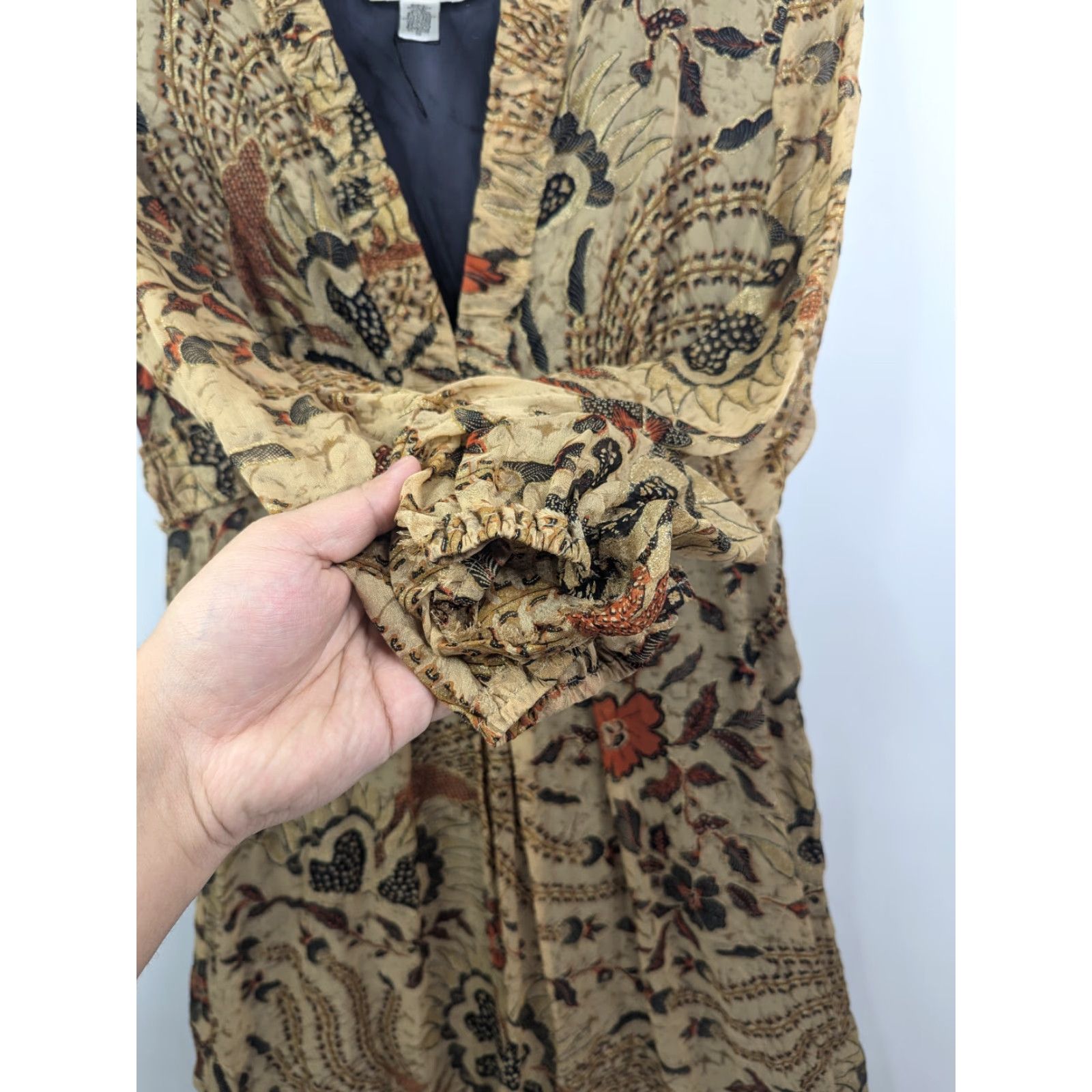 Diane von Furstenberg Diane von Furstenberg Dress Knee Length Silk Floral Gold Brown V-Neck Long Sleeve Size 10 Women Size L / US 10 / IT 46 - 2 Thumbnail