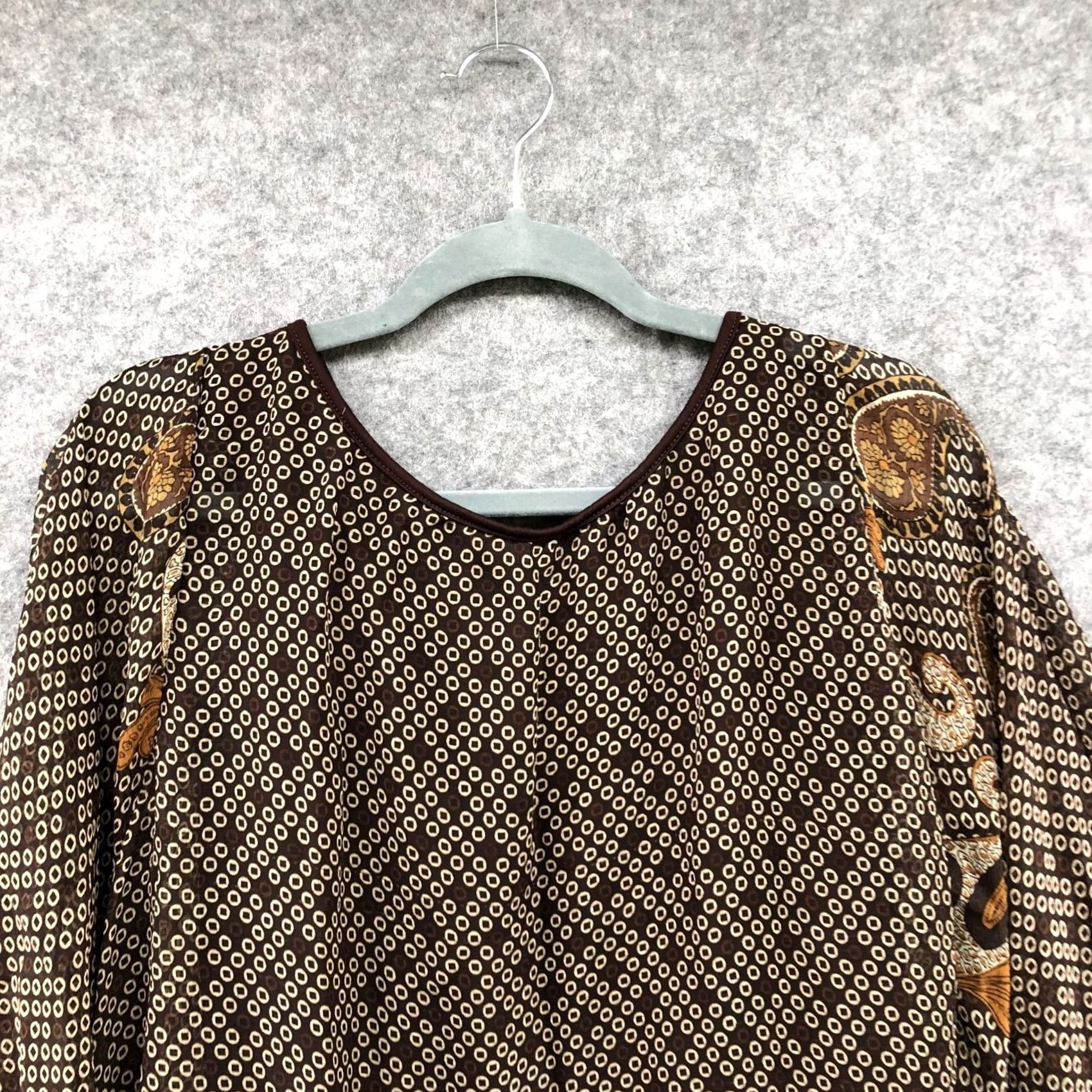 Vintage NWT C.O.C. Womens Brown Paisley Print Blouse Dolman Sleeve Tie Waist 1XL Bohemian Shirt Womens Plus Size 1X Size XL / US 12-14 / IT 48-50 - 3 Thumbnail