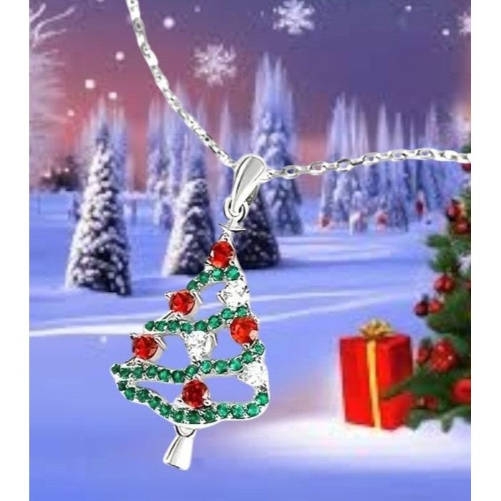 Handmade Christmas Tree Necklace New Red Green Crystals Mother Daught Size ONE SIZE - 3 Thumbnail