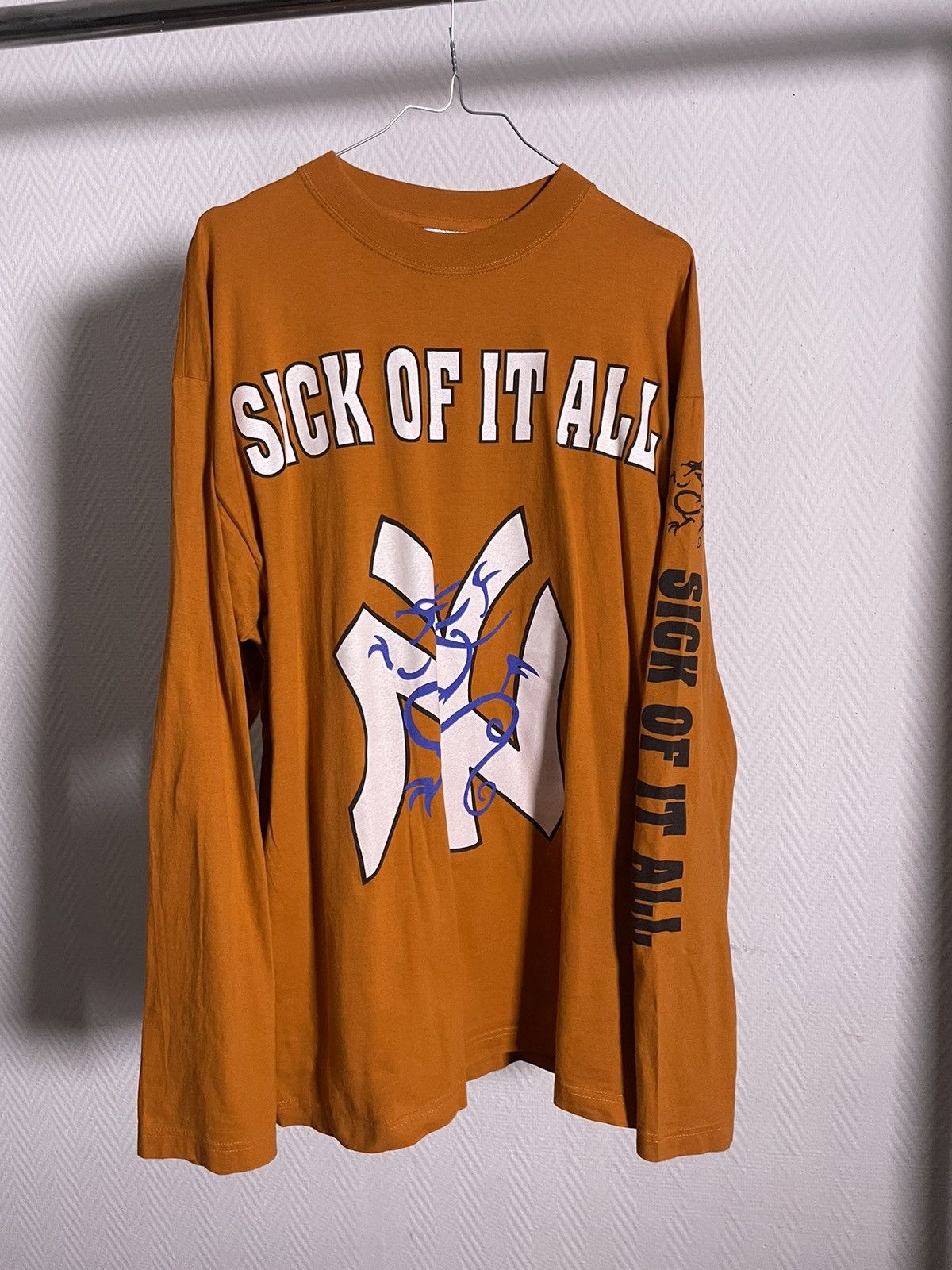 image of Band Tees x Vintage 1995 Sick Of It All Nyhc The Pain Strikes XL Longsleeve in Orange, Men's