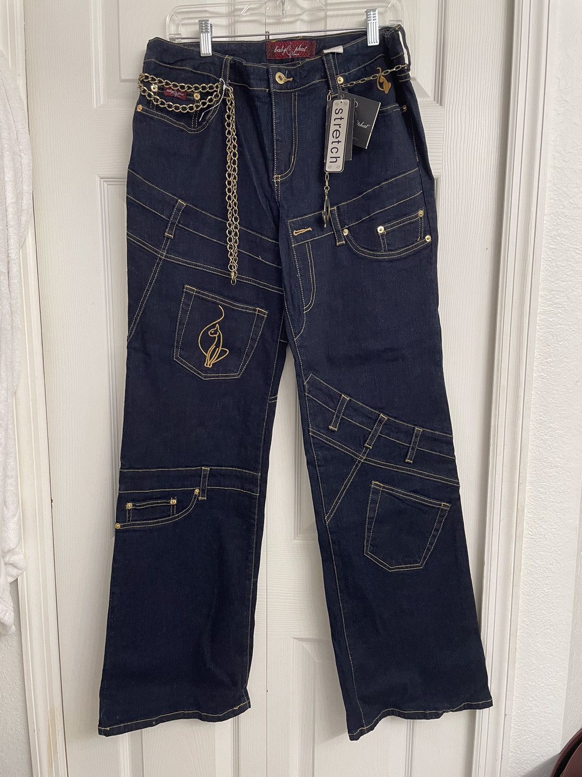 Vintage Baby Phat Dark Chain Jeans Size 15 Size 36" / US 14 / IT 50 - 1 Thumbnail