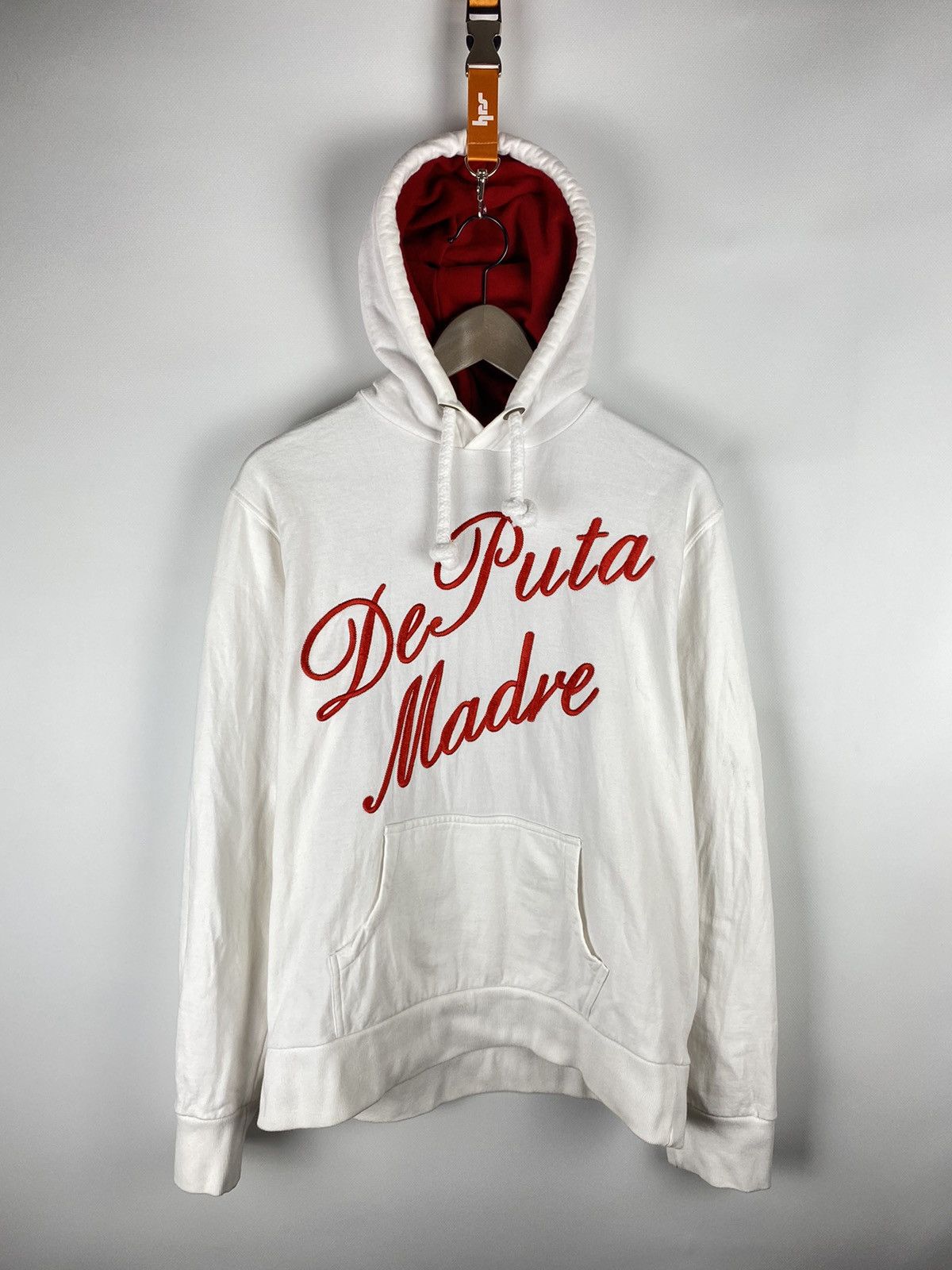 image of Vintage De Puta Madre 69 White Retro Hoodie Y2K, Men's (Size Small)