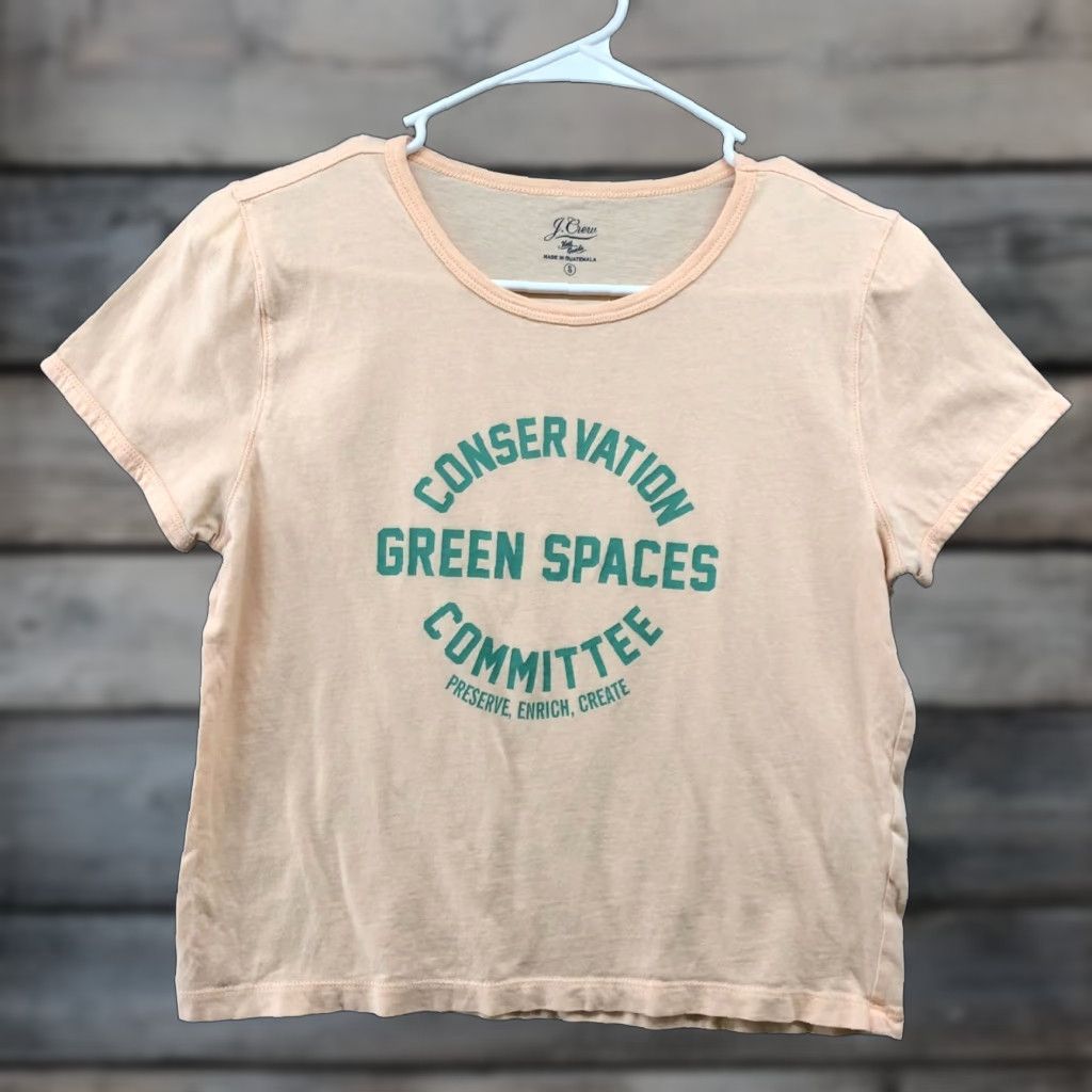 J.Crew VINTAGE? No. J. Crew Broken In Green Spaced T Shirt Womens S Short Sleeve Peach Crewneck Crop Size S / US 4 / IT 40 - 1 Thumbnail