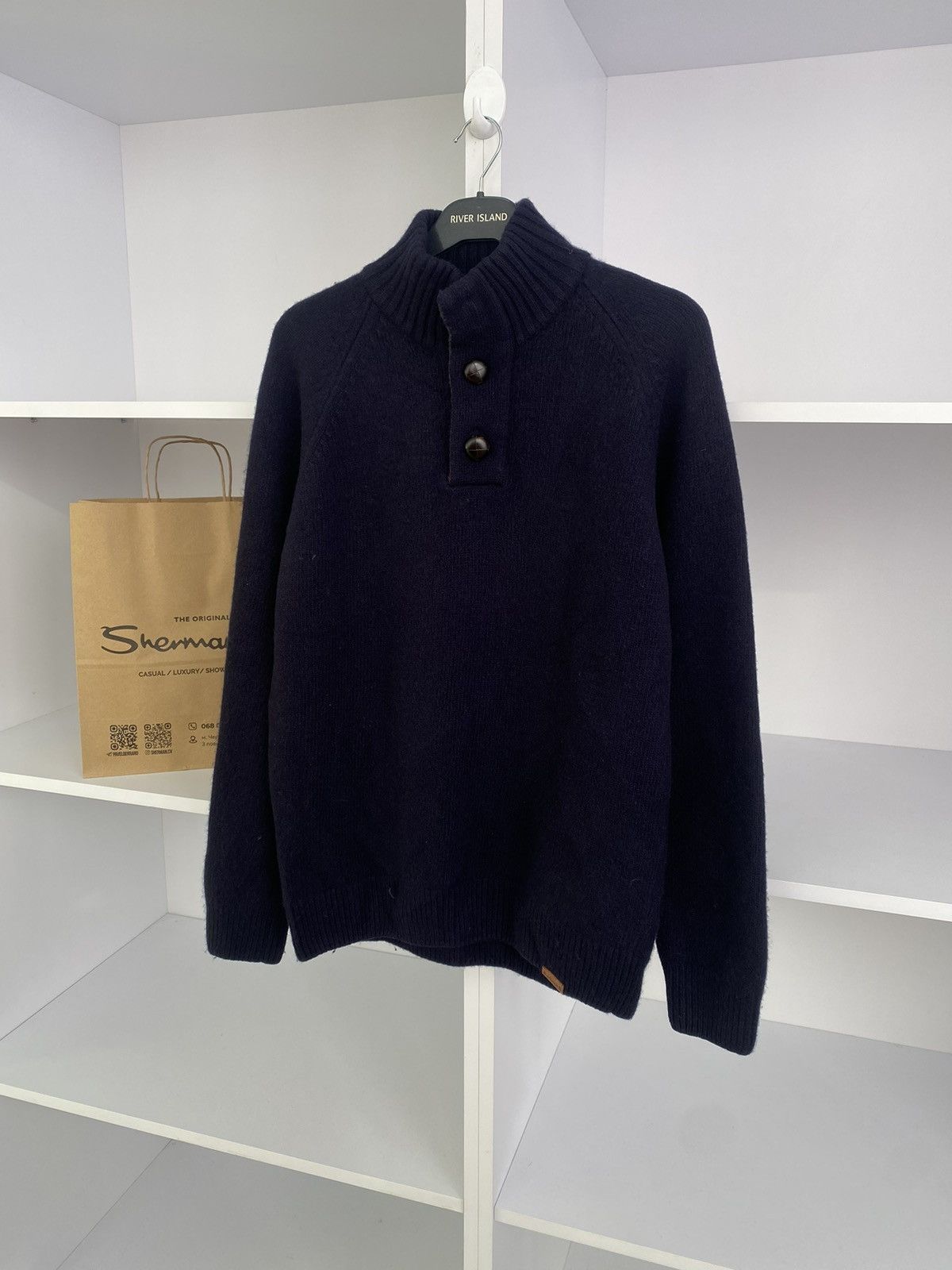 Barbour × Designer × Vintage Vintage Barbour Navy Wool Sweater Size US L / EU 52-54 / 3 - 3 Thumbnail