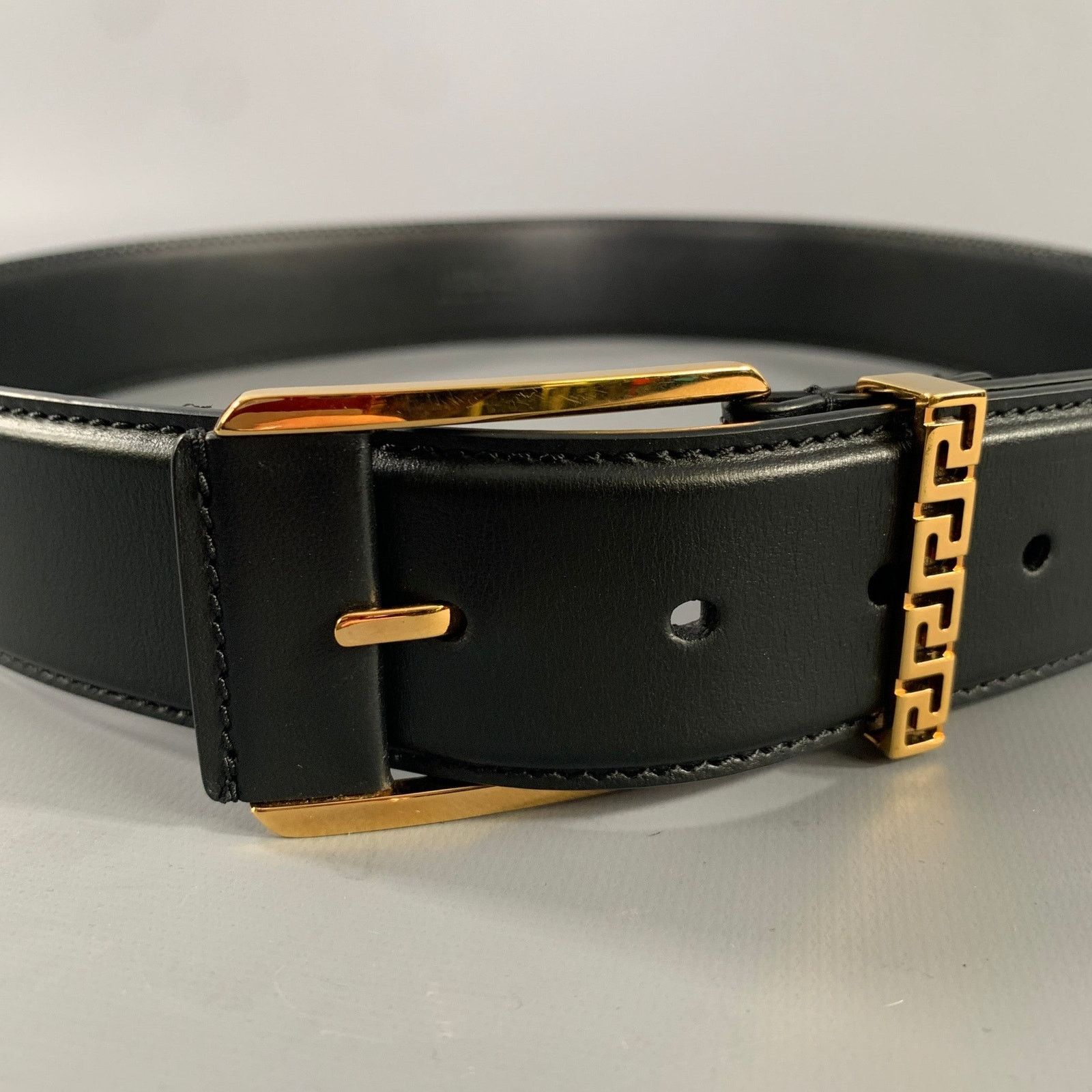Versace VERSACE Size 36 Black Gold Greca Goddess Leather Belt Size 36 - 7 Thumbnail