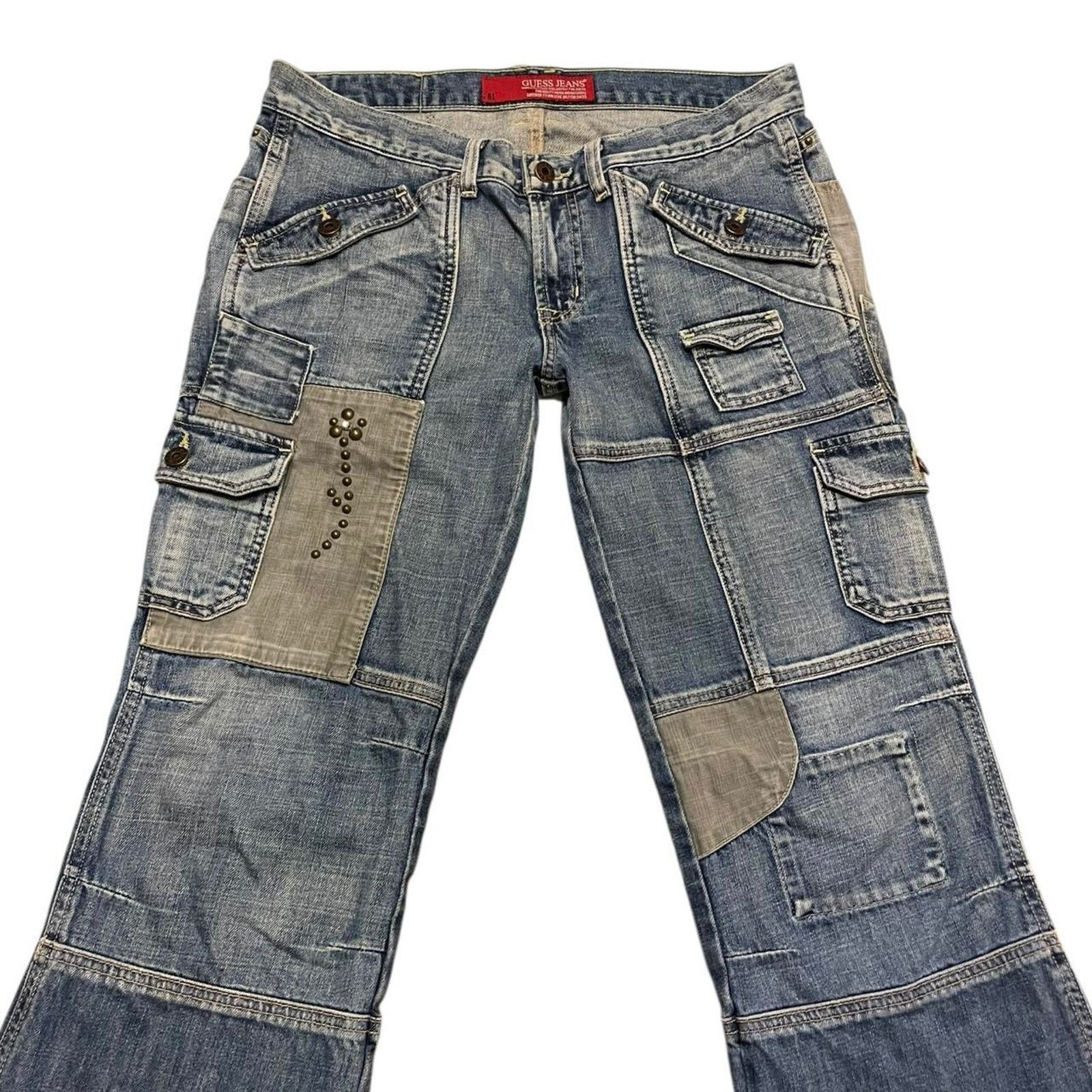 Guess RARE VTG Y2K Guess Patchwork denim flare cargo pants Size 30 Size 30" / US 8 / IT 44 - 3 Thumbnail