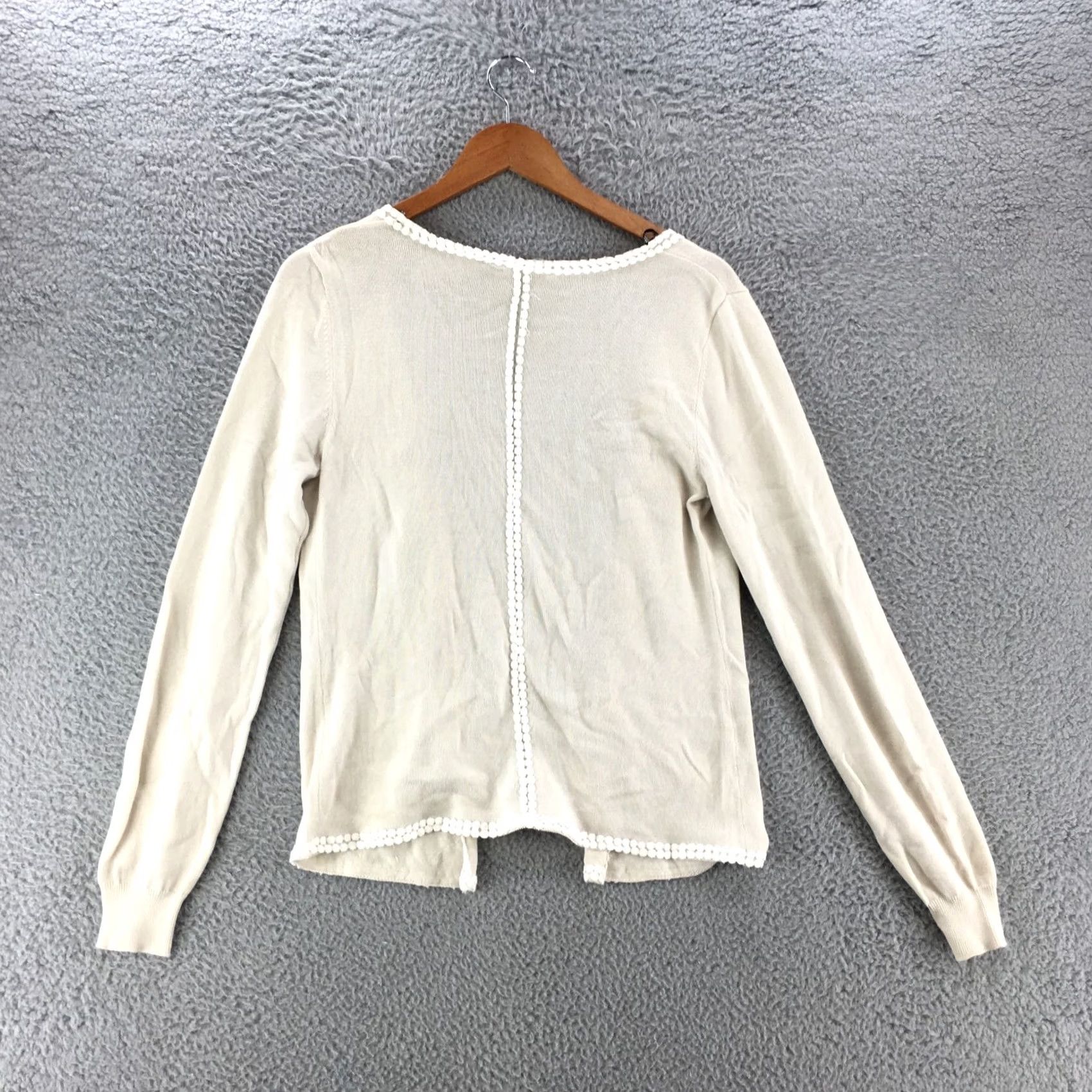 BKE Bke Boutique Cardigan Sweater Womens M Beige Cotton Blend Open Front Long Sleeve Size M / US 6-8 / IT 42-44 - 7 Thumbnail