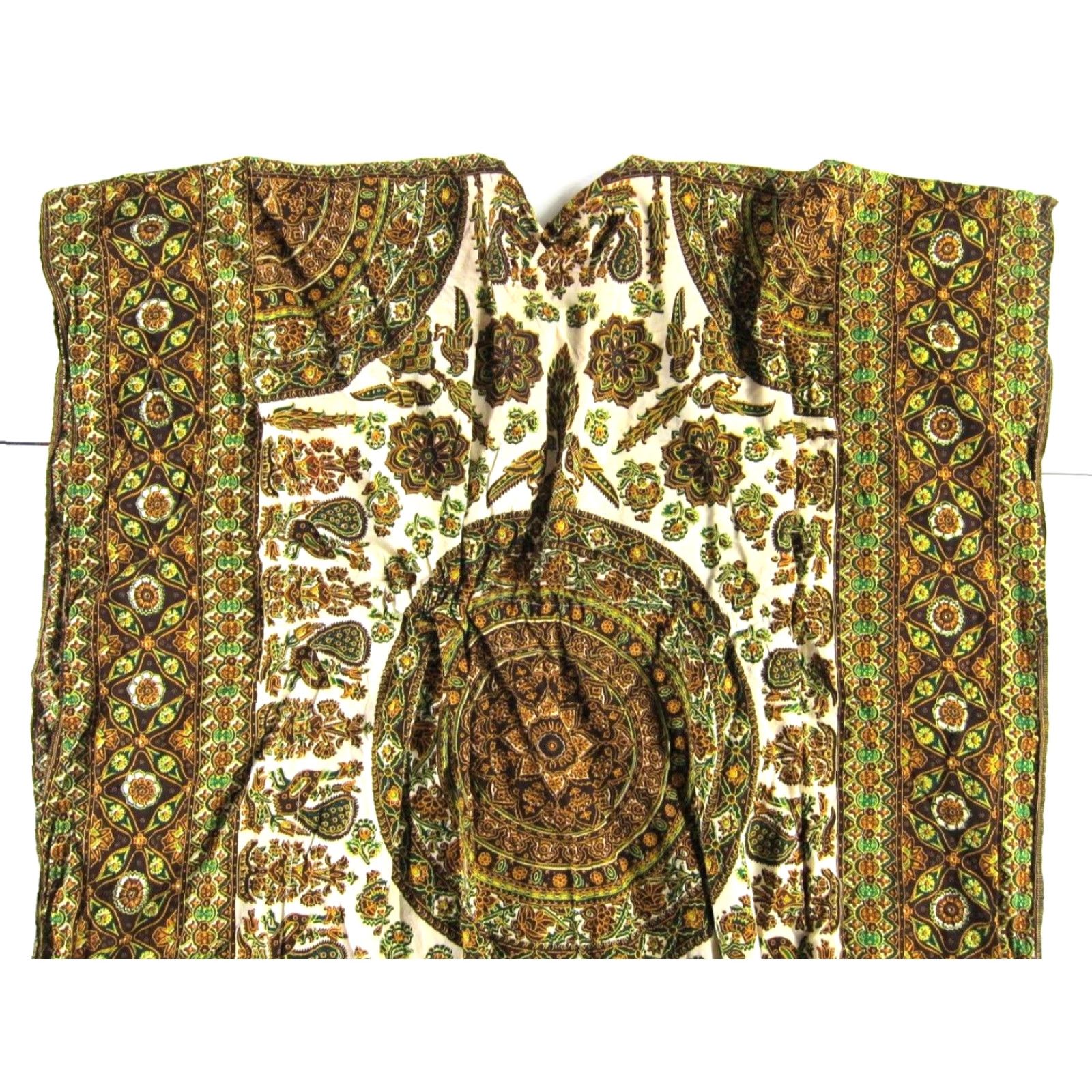 Vintage VINTAGE Cotton Floral Bird Kaftan Muumuu Dress Maxi Long M-L Green Brown Shirt Dress Women Size M / US 6-8 / IT 42-44 - 6 Thumbnail