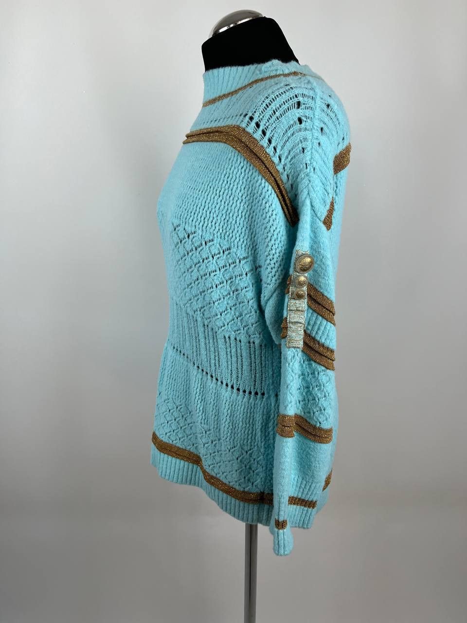 Elisa Cavaletti Elisa Cavaletti Italy Turquoise Knit Sweater Gold Lurex Size S / US 4 / IT 40 - 2 Thumbnail