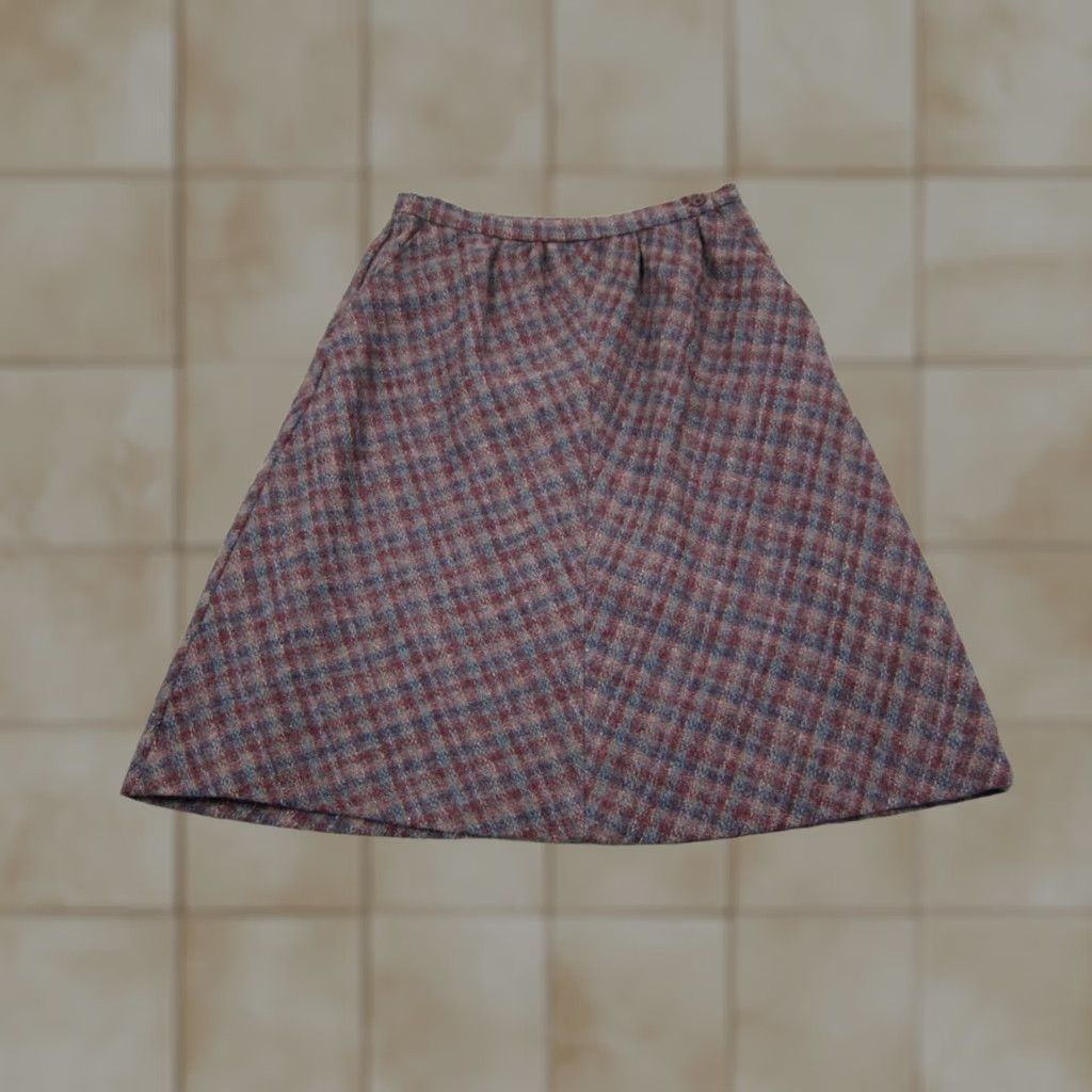 Talbots VINTAGE Talbots Skirt Woman Midi A-Line 12P Red Check Wool Nylon Knit 80s 90s Mens Womens Girls Boys Size 34" / US 12 / IT 48 - 1 Thumbnail