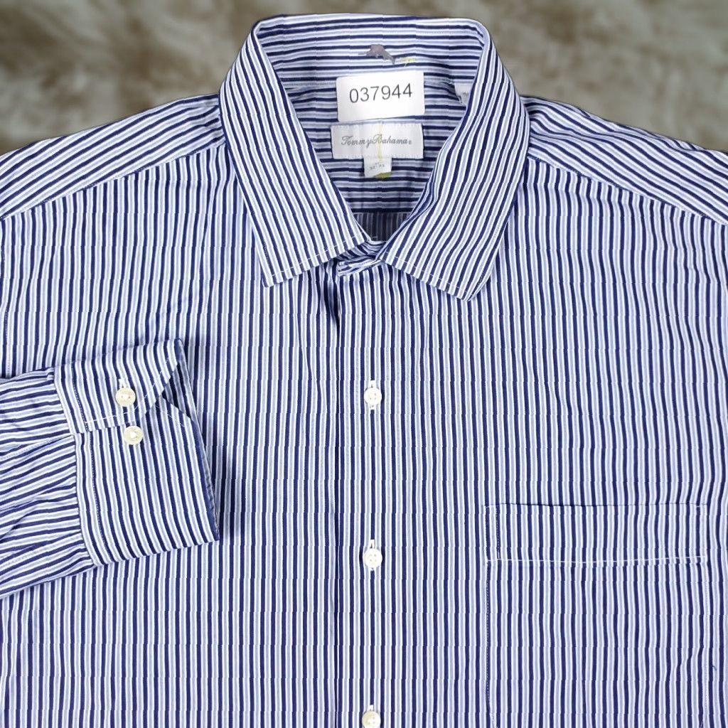 Tommy Bahama Tommy Bahama Dress Shirt Mens 17 Blue Striped Long Sleeve Button Up Classic Preppy Size 46R - 1 Thumbnail