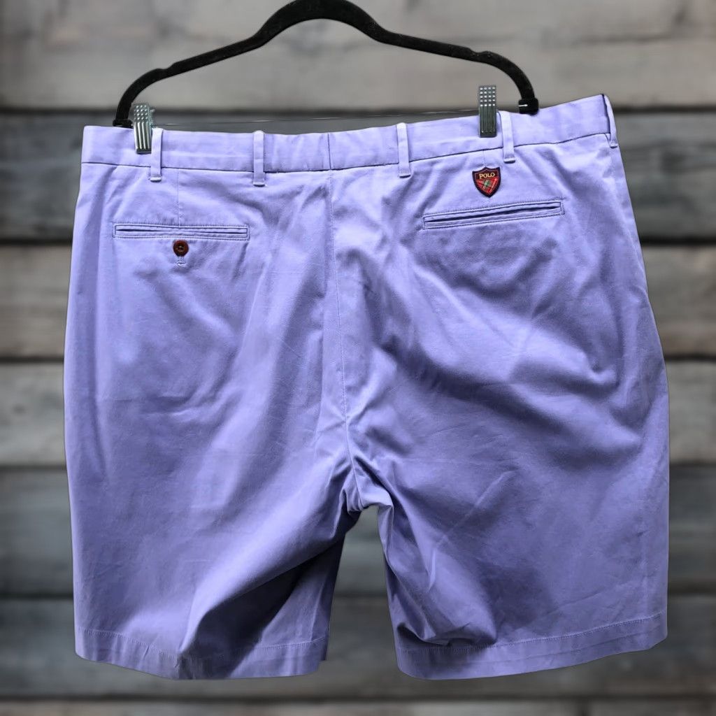 Polo Ralph Lauren VINTAGE Polo Ralph Lauren Golf Chino Shorts Mens 40 Purple Crest Logo Stretch Twill 9.5 Size US XL / EU 56 / 4 - 1 Thumbnail