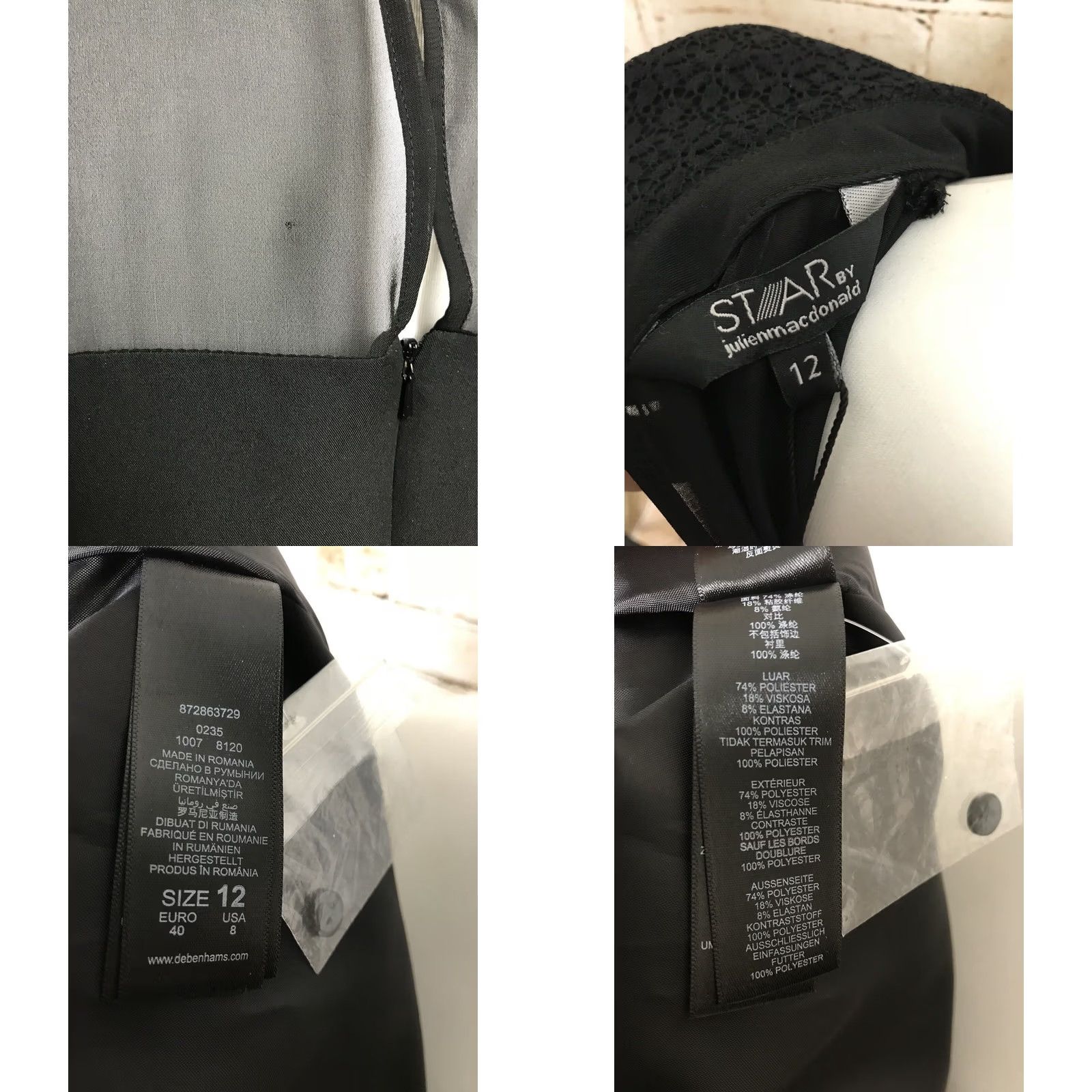 Vintage Nikes Star By Julien Macdonald Dress UK 12 Women’s Long Sleeve Sheer Black Star Pattern Dress with Defect Size XL / US 12-14 / IT 48-50 - 8 Thumbnail