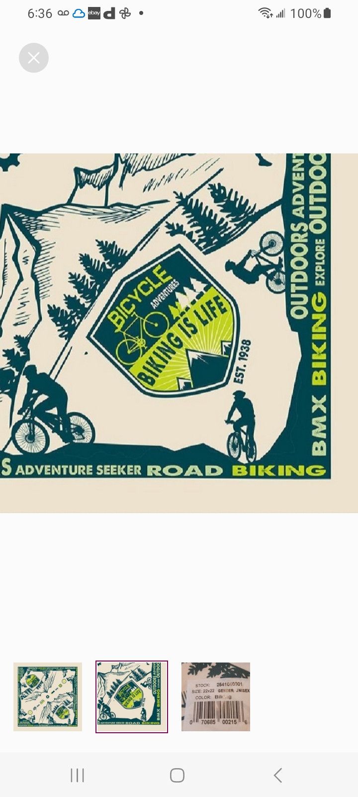 Other Carolina mfg Biking Graphic Bandana. Size ONE SIZE - 2 Thumbnail
