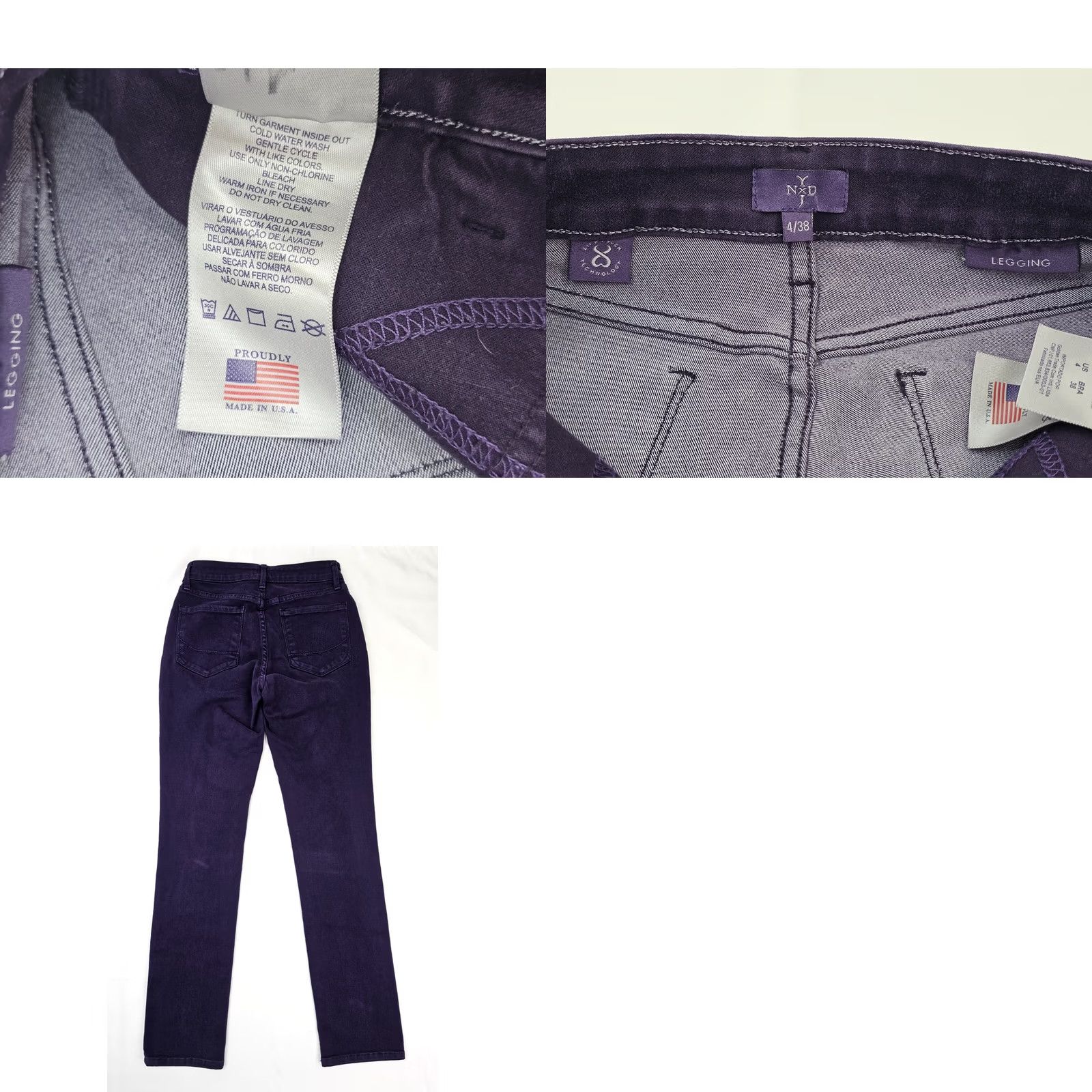 NYDJ NYDJ Marca Legging Lift Tuck Straight Leg Pant Women 4 Purple Denim Cotton Blend Spandex 30.5 Inseam 26 Waist 4/38 Size 27" / US 4 / IT 40 - 8 Thumbnail