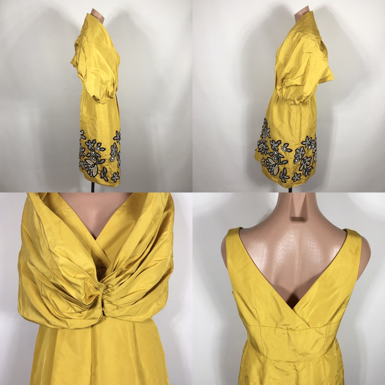 Vintage VINTAGE Carlisle Yellow Floral Appliqué Silk Dress Sleeveless V-Neck Knee Length Fit & Flare Womens 6 Size M / US 6-8 / IT 42-44 - 8 Thumbnail