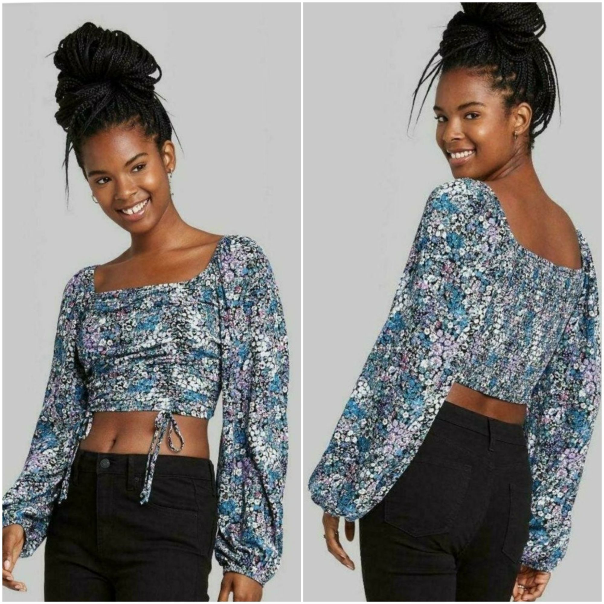 Other Wild Fable Floral Crop Top M Multi Cinched Smocked Coquette Size M / US 6-8 / IT 42-44 - 7 Thumbnail