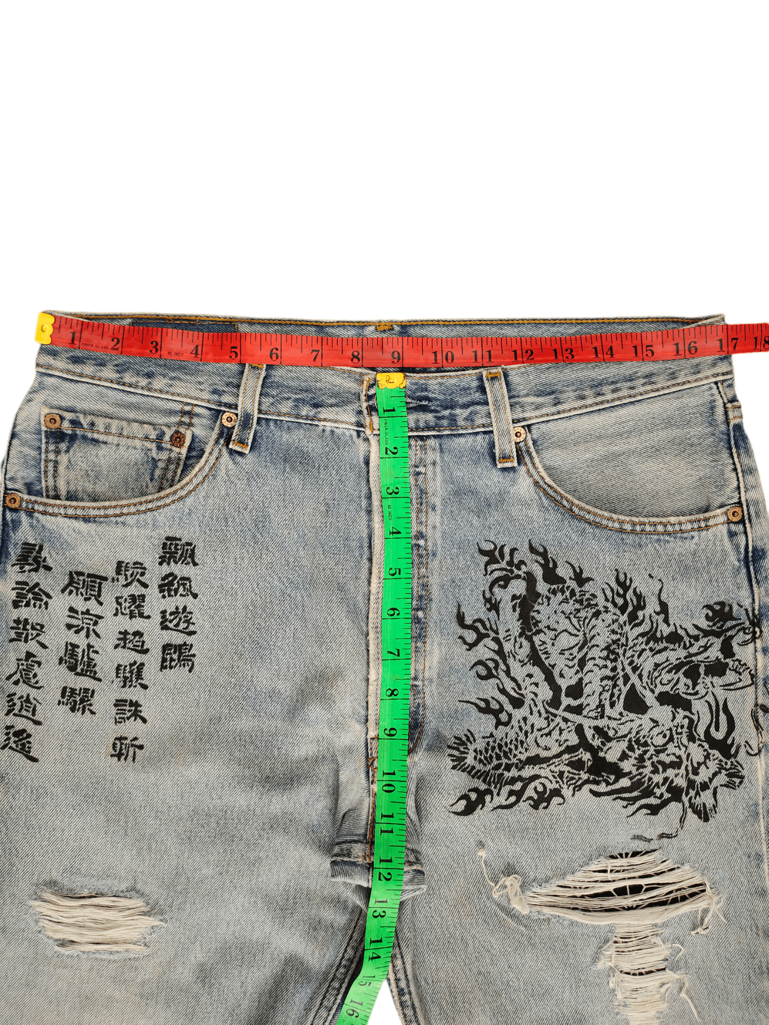 Levi's Vintage Levis 501 Japanese Script Dragon Print Distress Jean Size US 33 - 10 Thumbnail