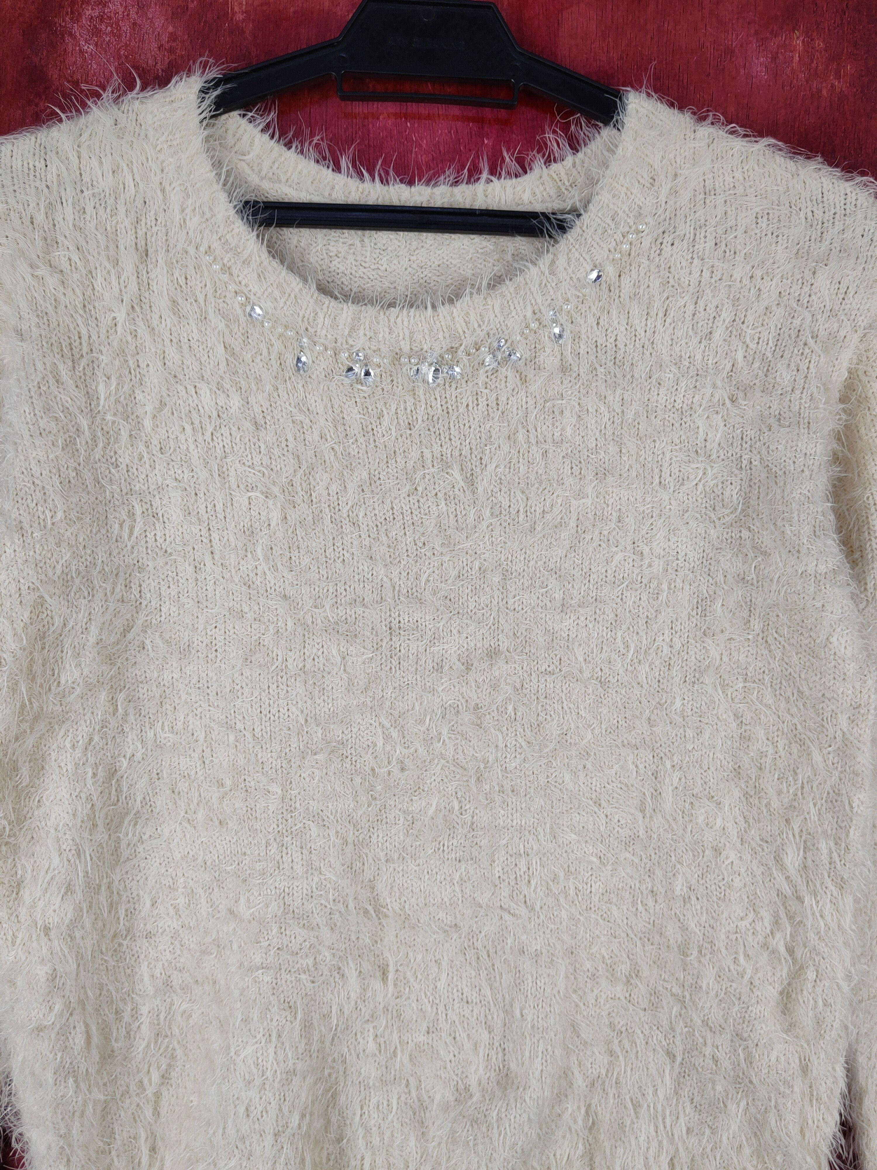 Homespun Knitwear C.o.l.z.a Cream Shag Shaggy Fur Mohair Knitwear #S2058 Size M / US 6-8 / IT 42-44 - 2 Thumbnail