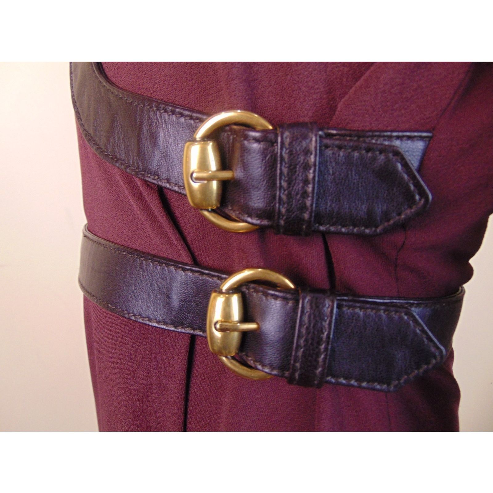 Gucci GUCCI BURGUNDY VISCOSE LEATHER BELTED BUCKLES DRESS 40 IT Size S / US 4 / IT 40 - 2 Thumbnail