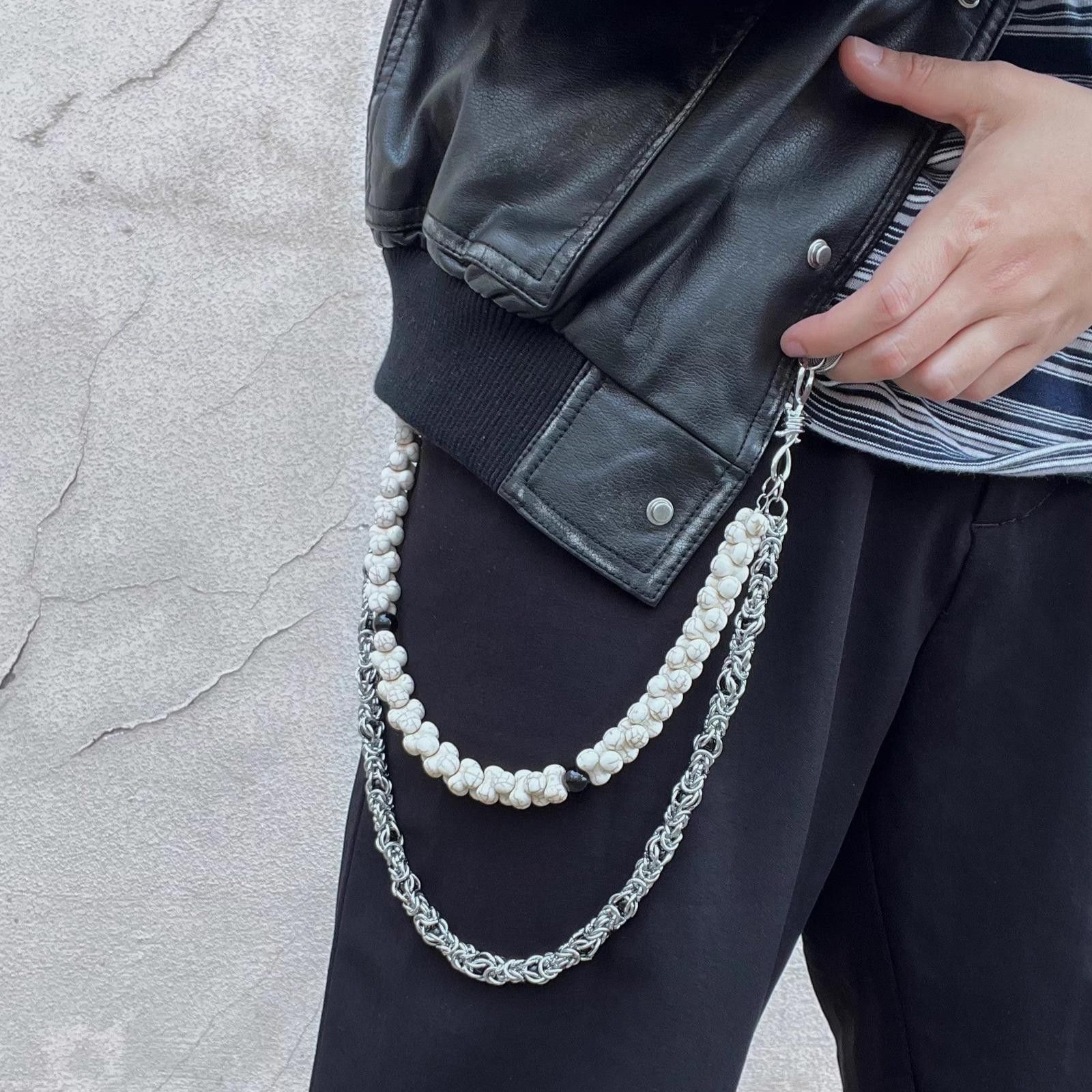 Jewelry Double Layered Steel Gemstone White Turquoise Wallet Chain Size ONE SIZE - 3 Thumbnail