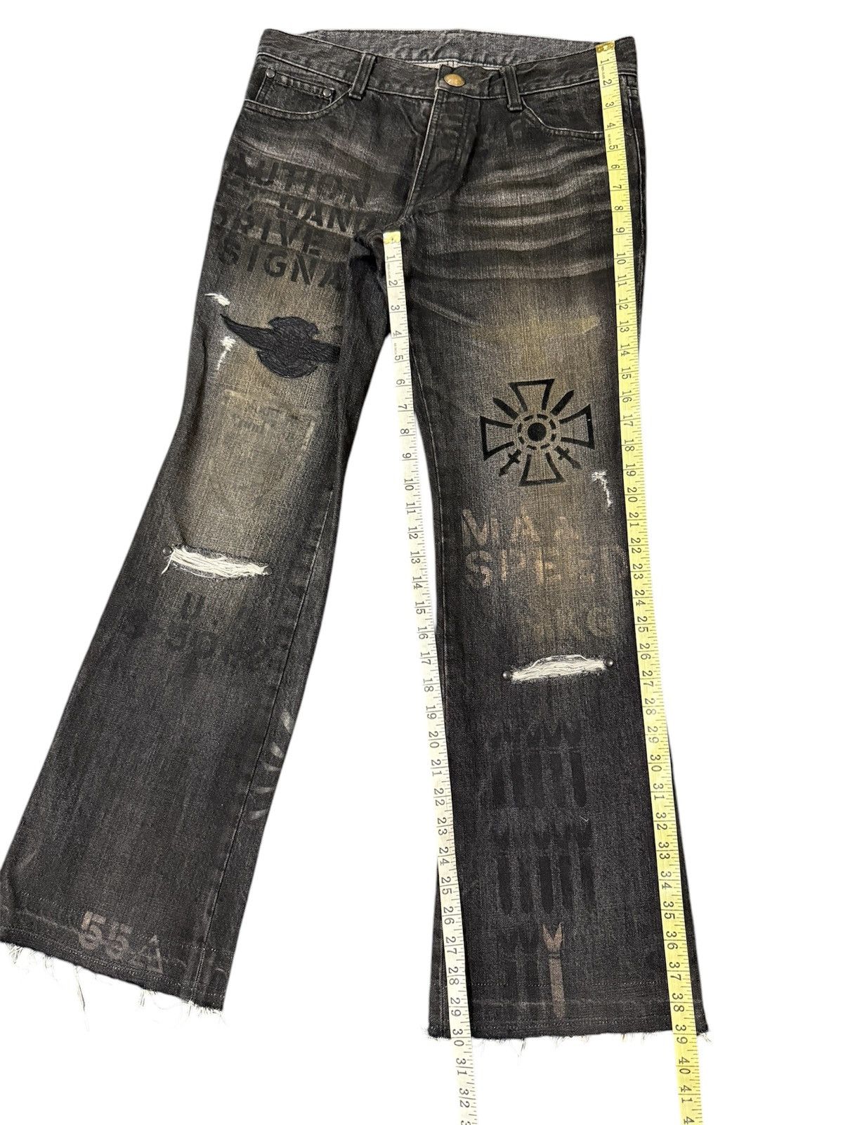 If Six Was Nine × Le Grande Bleu (L.G.B.) Very Rare Schorl Distressed Flare Printed Jeans Size US 32 / EU 48 - 16 Thumbnail