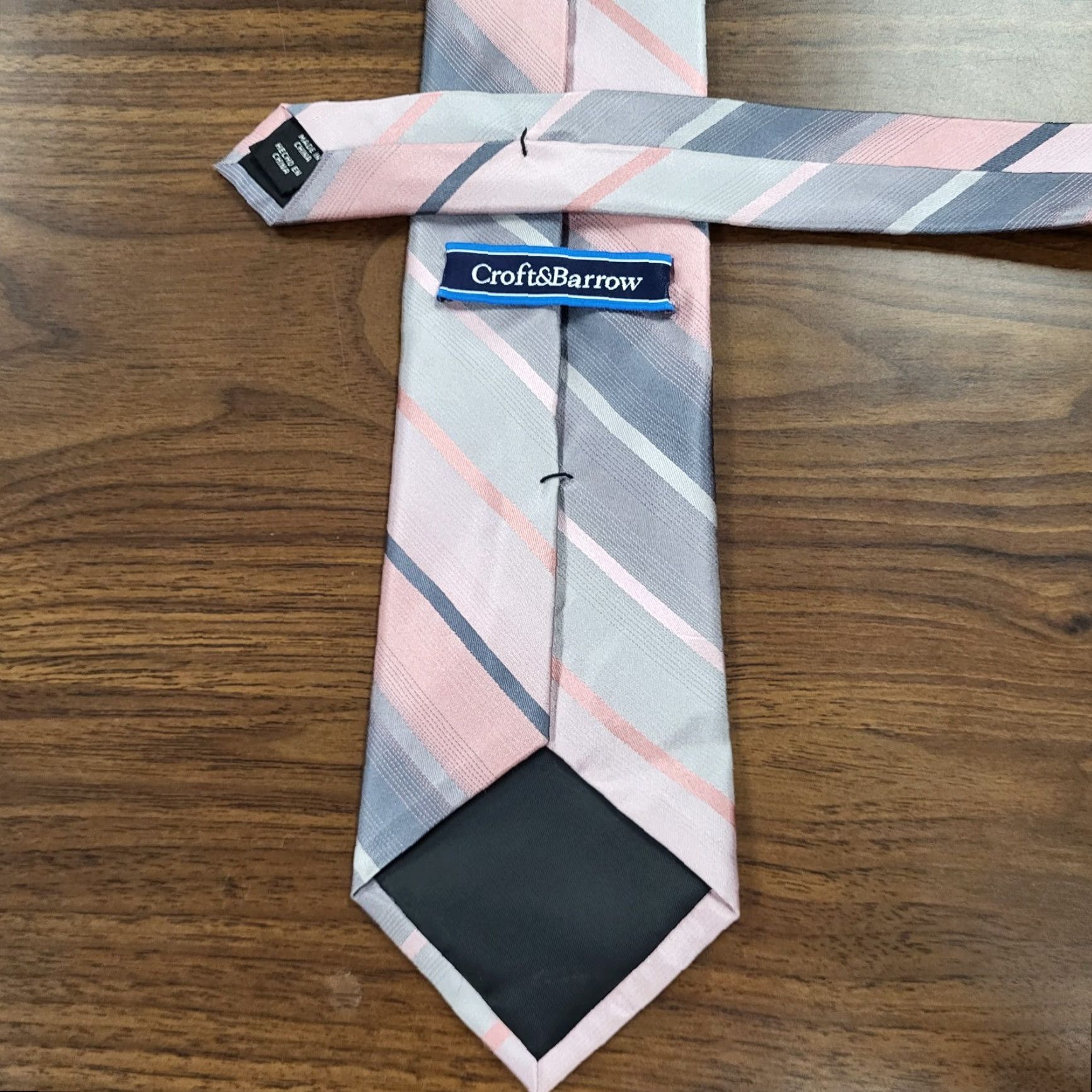 Croft & Barrow Croft & Barrow Neck Tie Mens 100% Silk Pink Grey Blue Diagonal Striped Preppy Mulitcolor Adjustable Tie Mens Size ONE SIZE - 6 Thumbnail