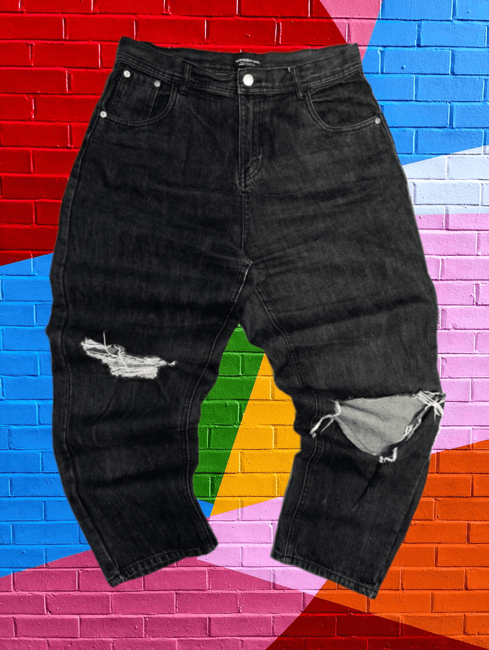image of Avant Garde Japanese Denim Brand Double Waist Stitched Rounded Pocket in Black, Men's (Size 35)