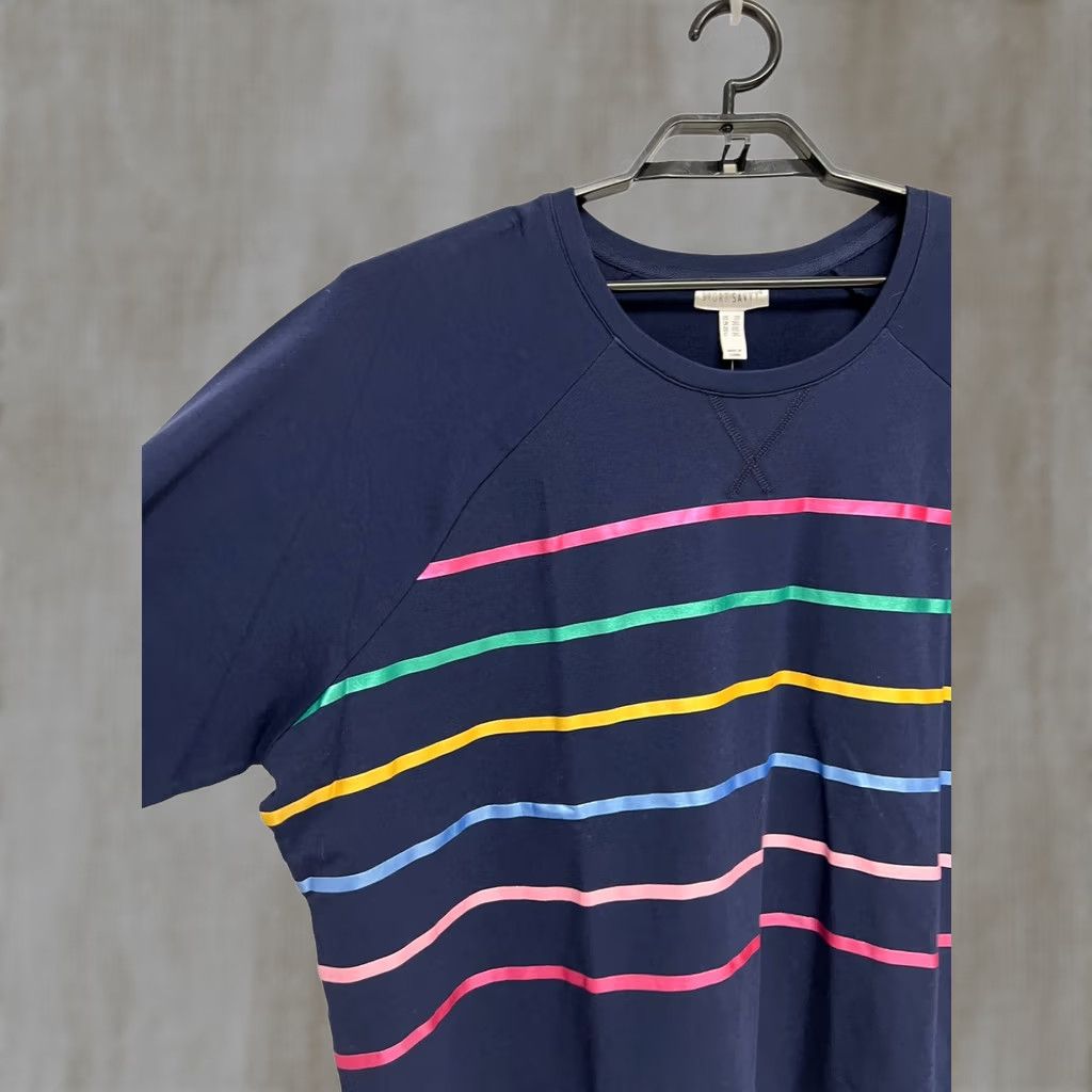 Sport Savvy Women's Plus Size Navy Blue Striped Crew Neck Tee Size 2XL, Women's (Size Xxl)