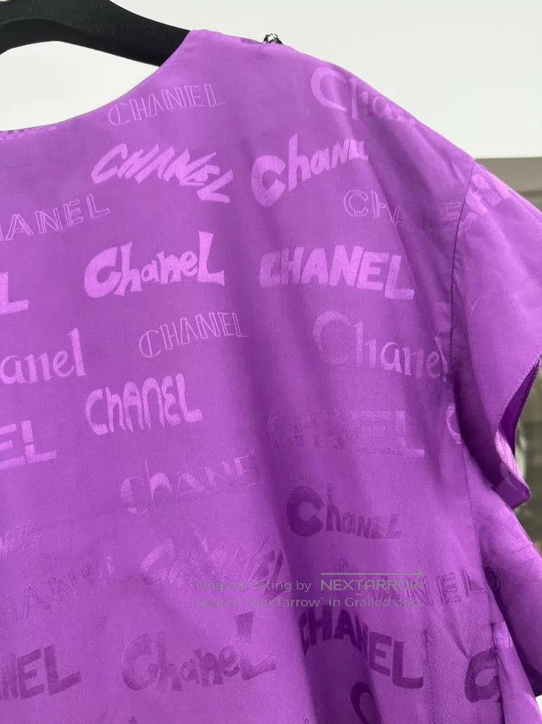 Chanel Chanel Purple silk lotus leaf dark pattern logo dress Size XS / US 0-2 / IT 36-38 - 2 Thumbnail
