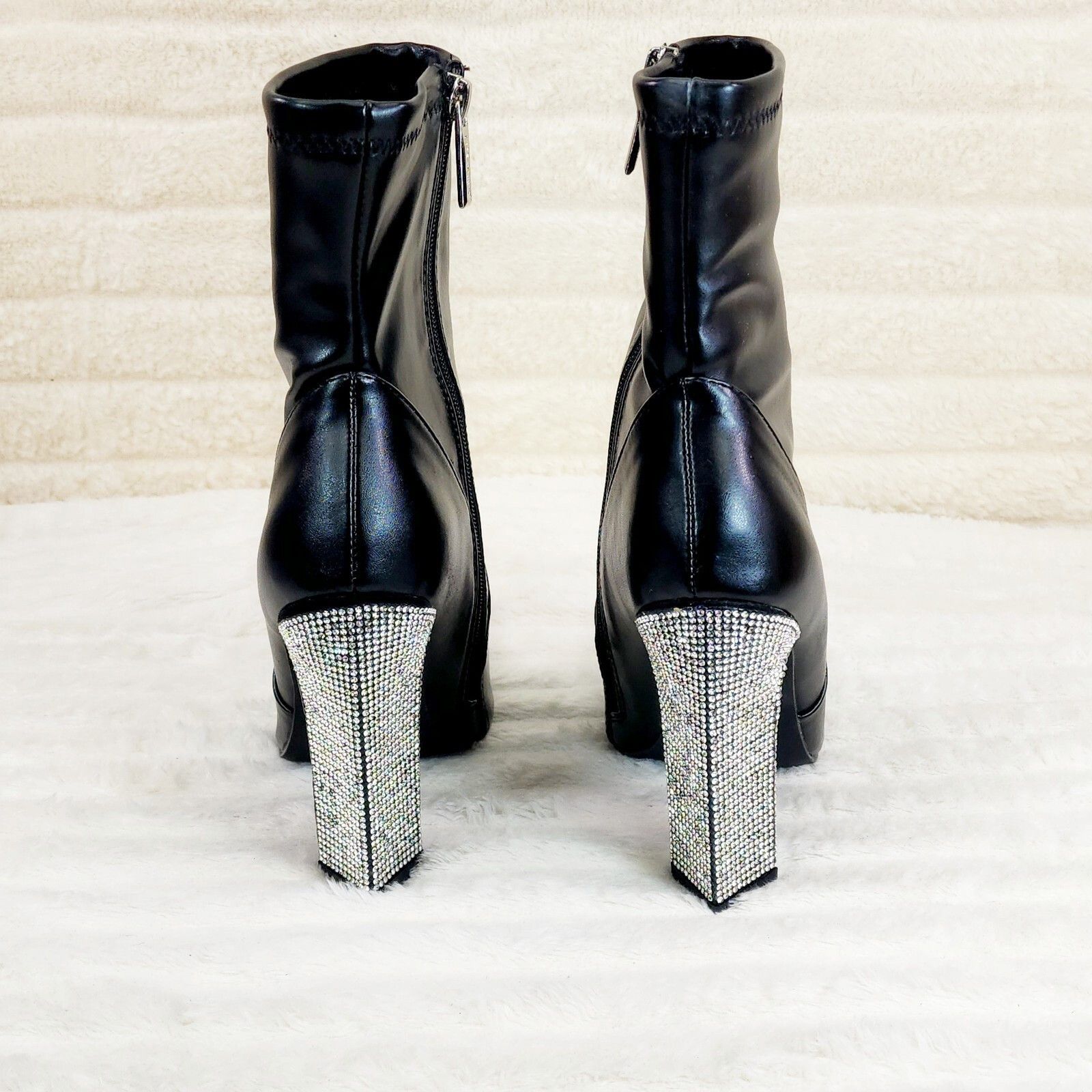 Other Regal Black Stretch Leatherette Rhinestone Heel Ankle Boots Size US 7 / IT 37 - 3 Thumbnail