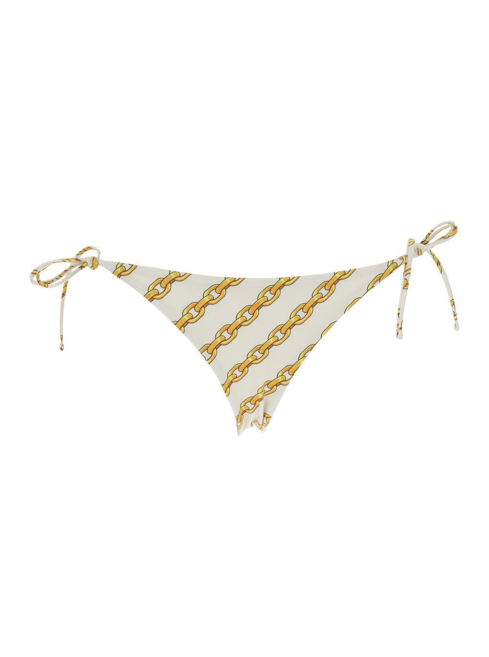 White Bikini Bottom with Adjustable Tie Closure and All-Over Chain Print in Tech Fabric Stretch Woman