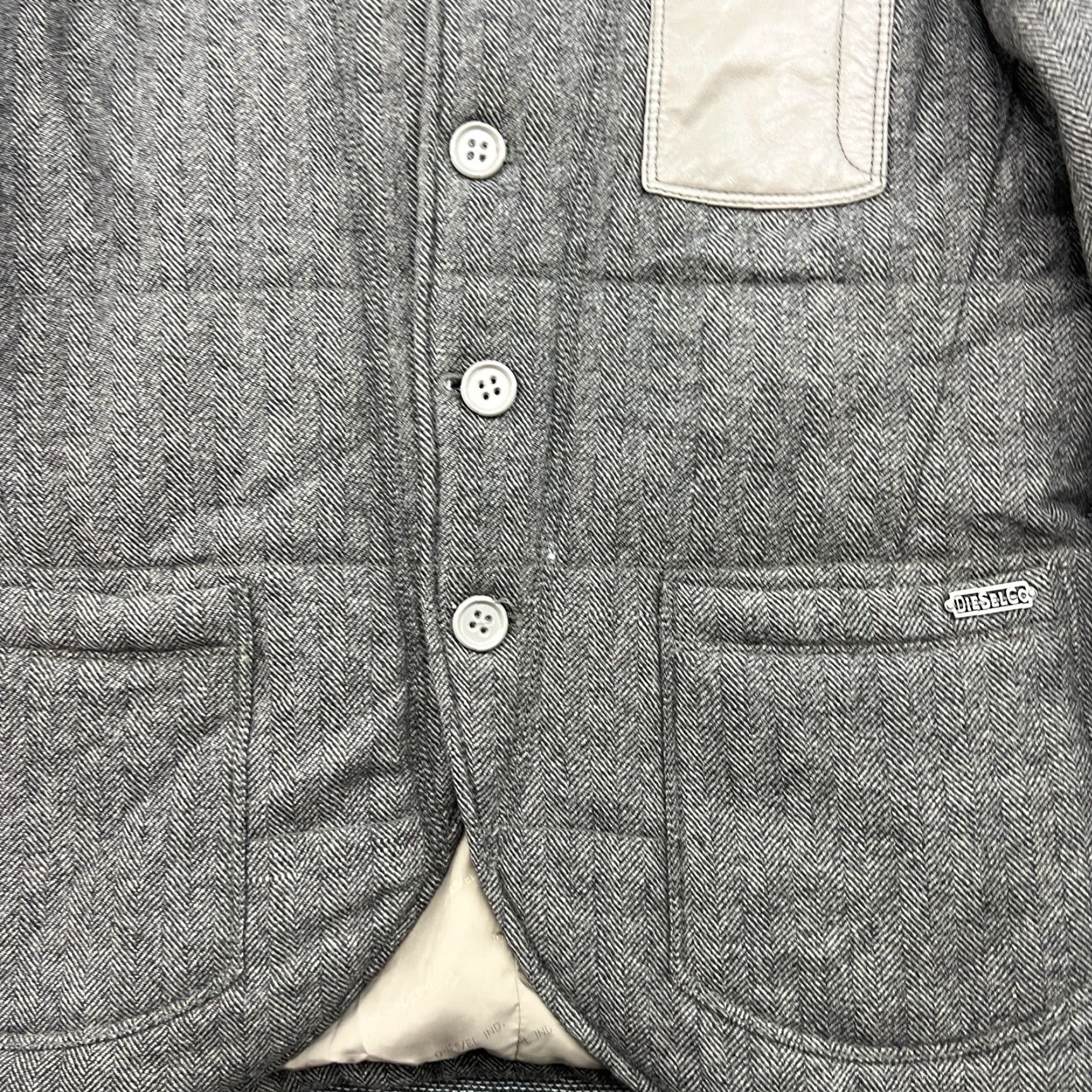 Diesel VINTAGE Diesel Herringbone Wool Jacket Mens Large Gray Buttons Leather Pocket Jacket Mens Large Gray Diesel Herringbone Wool-UI Size US L / EU 52-54 / 3 - 6 Thumbnail