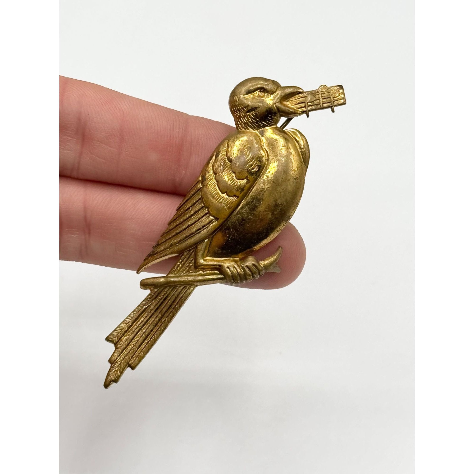 Vintage Estate singing bird metal brooch pin Size ONE SIZE - 3 Thumbnail
