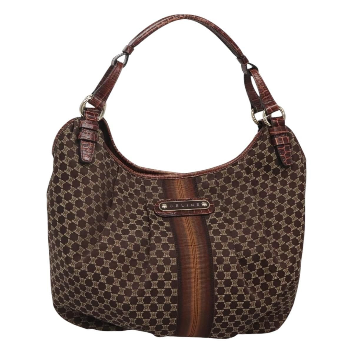 Celine Macadam Canvas Shoulder Bag Brown Gold Auth Kd519 in Brown/Gold, Women's