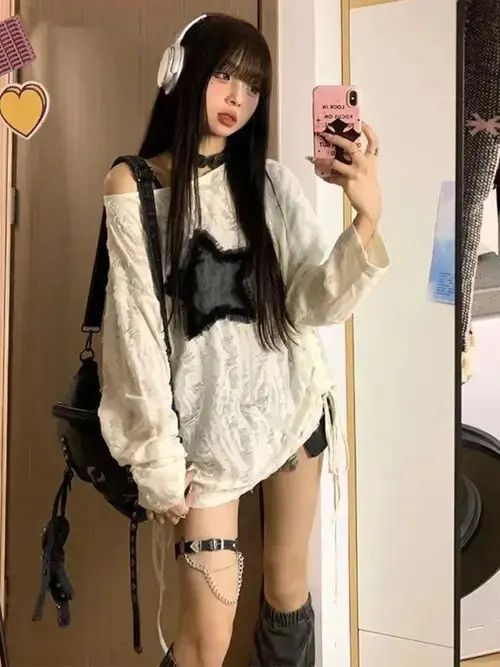 Japanese Brand × Vintage Autumn Grunge Hole T-shirts Fashion Star Print Star Loose Size ONE SIZE - 4 Thumbnail