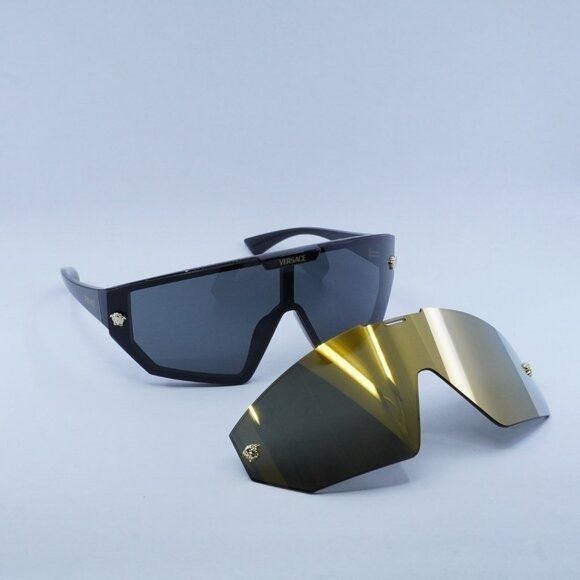 Versace Versace VE4461 GB1/87 Sunglasses Black Shield Frame Size ONE SIZE - 6 Thumbnail