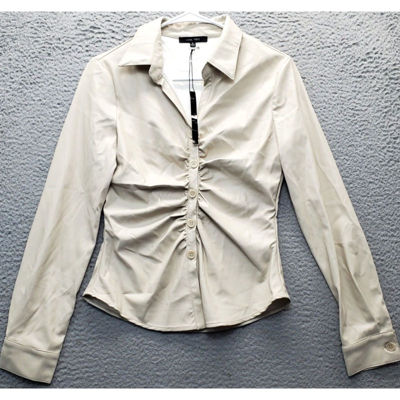 Vintage Love Tree Shirt Womens Small Tan Slim Fit Button Up Size S / US 4 / IT 40 - 2 Thumbnail