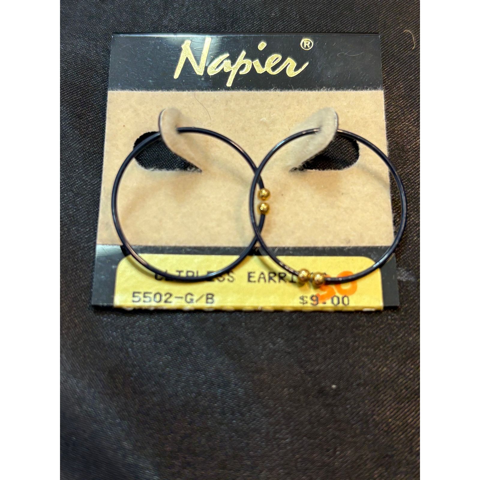 Other Vintage Napier CLIPLESS Black Hoop Earrings Size ONE SIZE - 1 Thumbnail