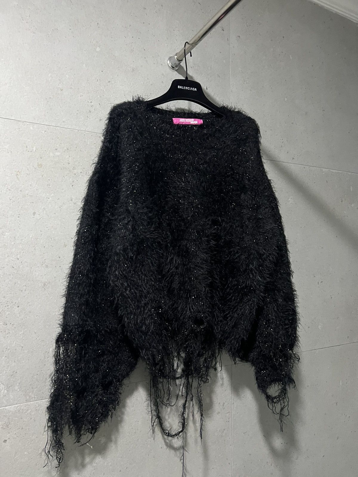image of Comme Des Garcons Distress Fuzzy Sweater Punk in Black, Men's (Size Medium)