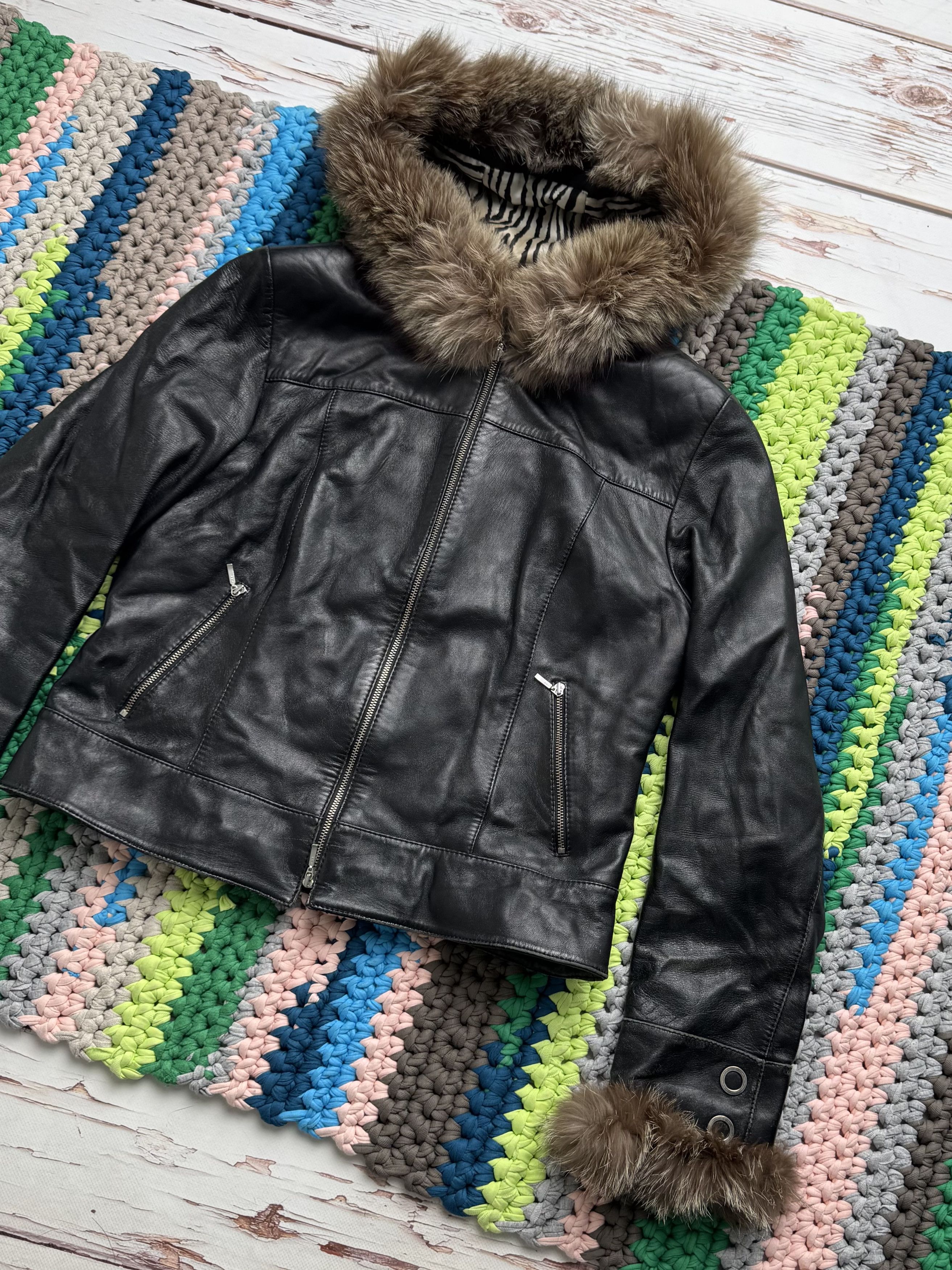 Vintage Vintage Leather Cropped Jacket With Real Fur (D15)(D10) Size L / US 10 / IT 46 - 8 Thumbnail