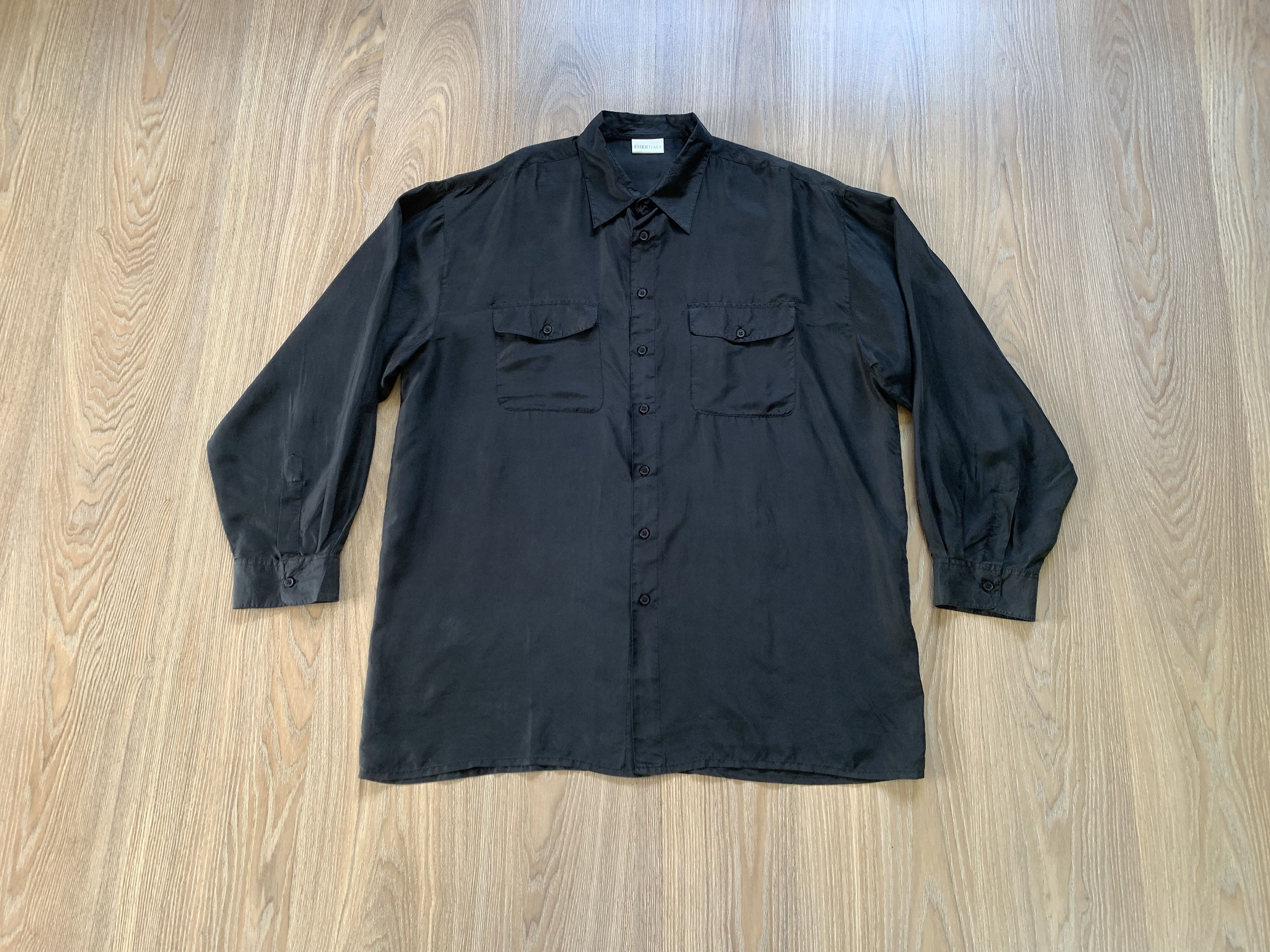 Band Tees Essentials Black Silk Long Sleeve Button Up Shirt Size US XL / EU 56 / 4 - 9 Thumbnail